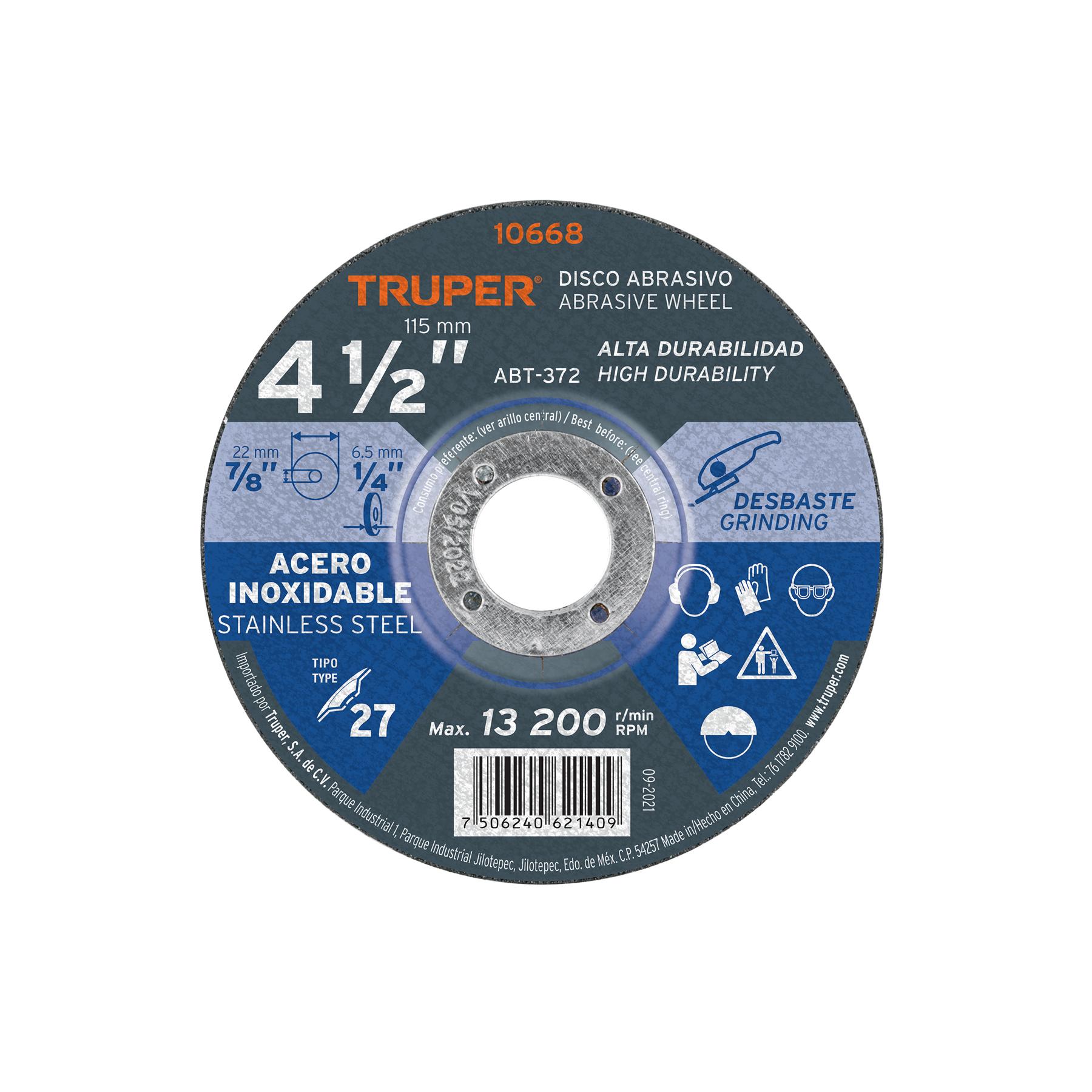 "DISCO TIPO 27 DE 4-1/2"" X 6.5 MM DESBASTE ACERO INOXIDABLE"