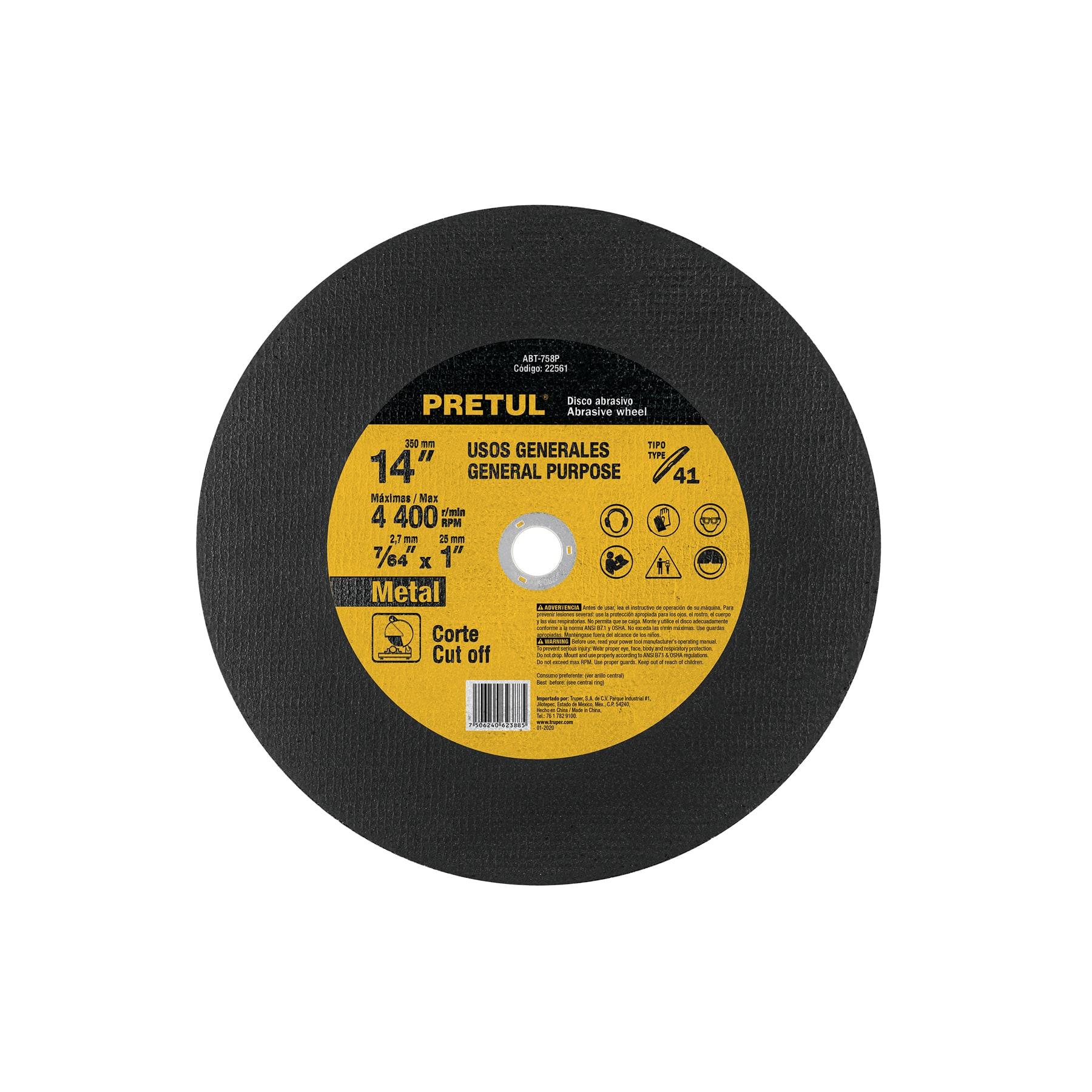 "DISCO TIPO 41 DE 14"" X 3.1 MM PARA CORTE DE METAL, PRETUL"