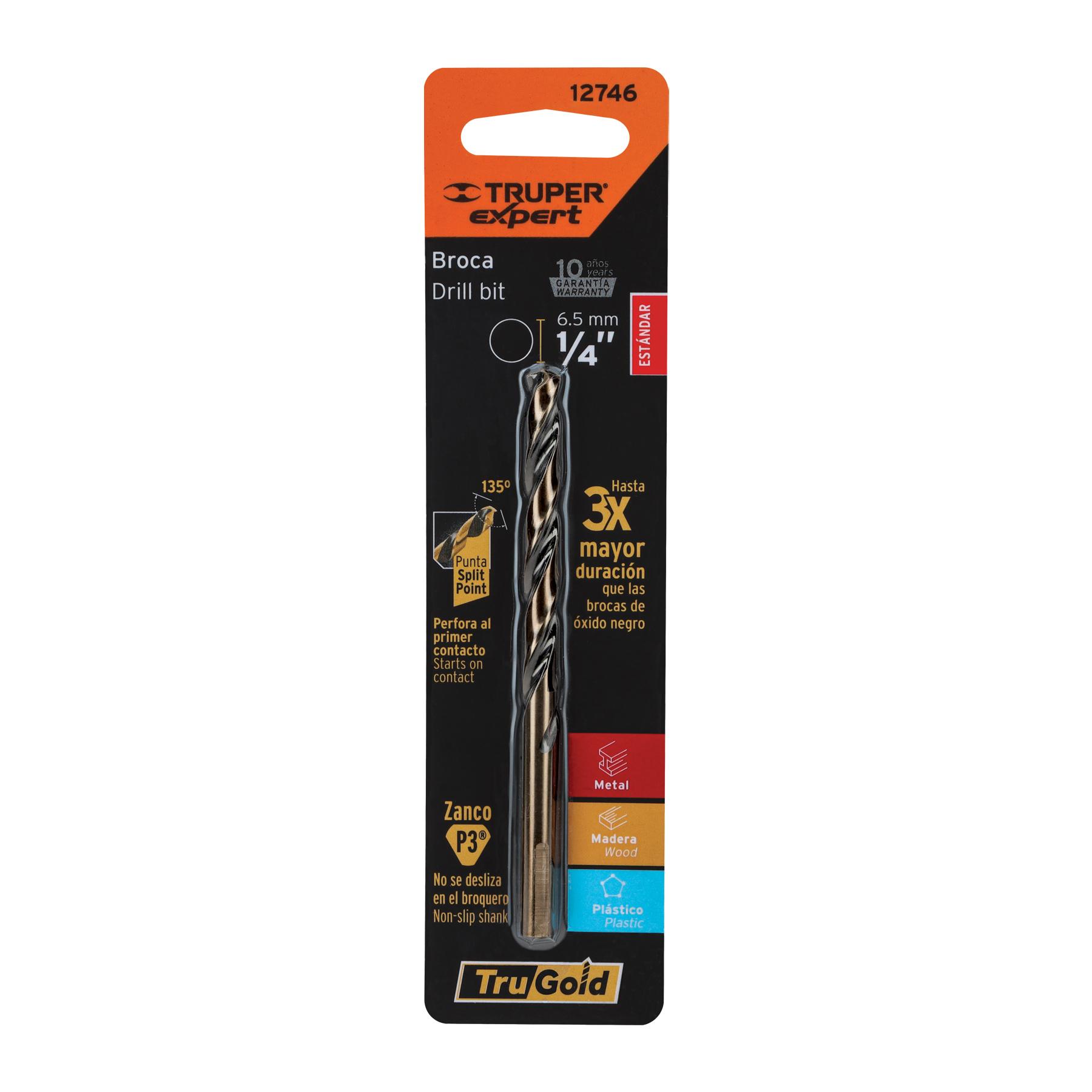 "BROCA HSS 1/4"" TRUGOLD PARA METAL EN BLÍSTER, EXPERT"