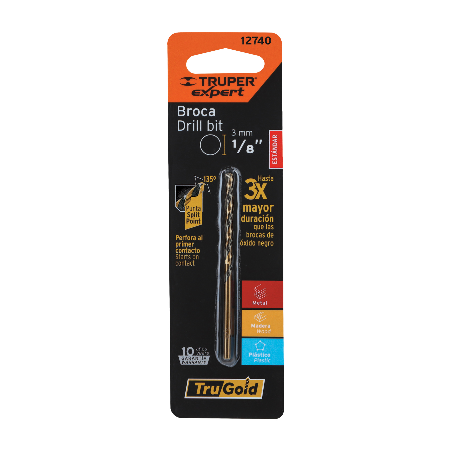 BROCA HSS 1/8' TRUGOLD PARA METAL EN BLÍSTER, EXPERT