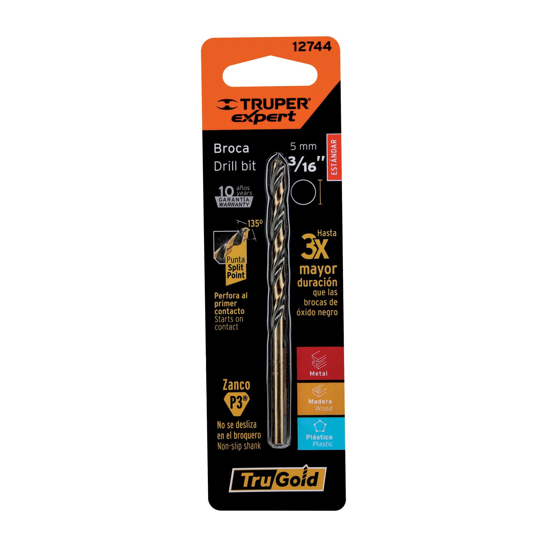 "BROCA HSS 3/16"" TRUGOLD PARA METAL EN BLÍSTER, EXPERT"