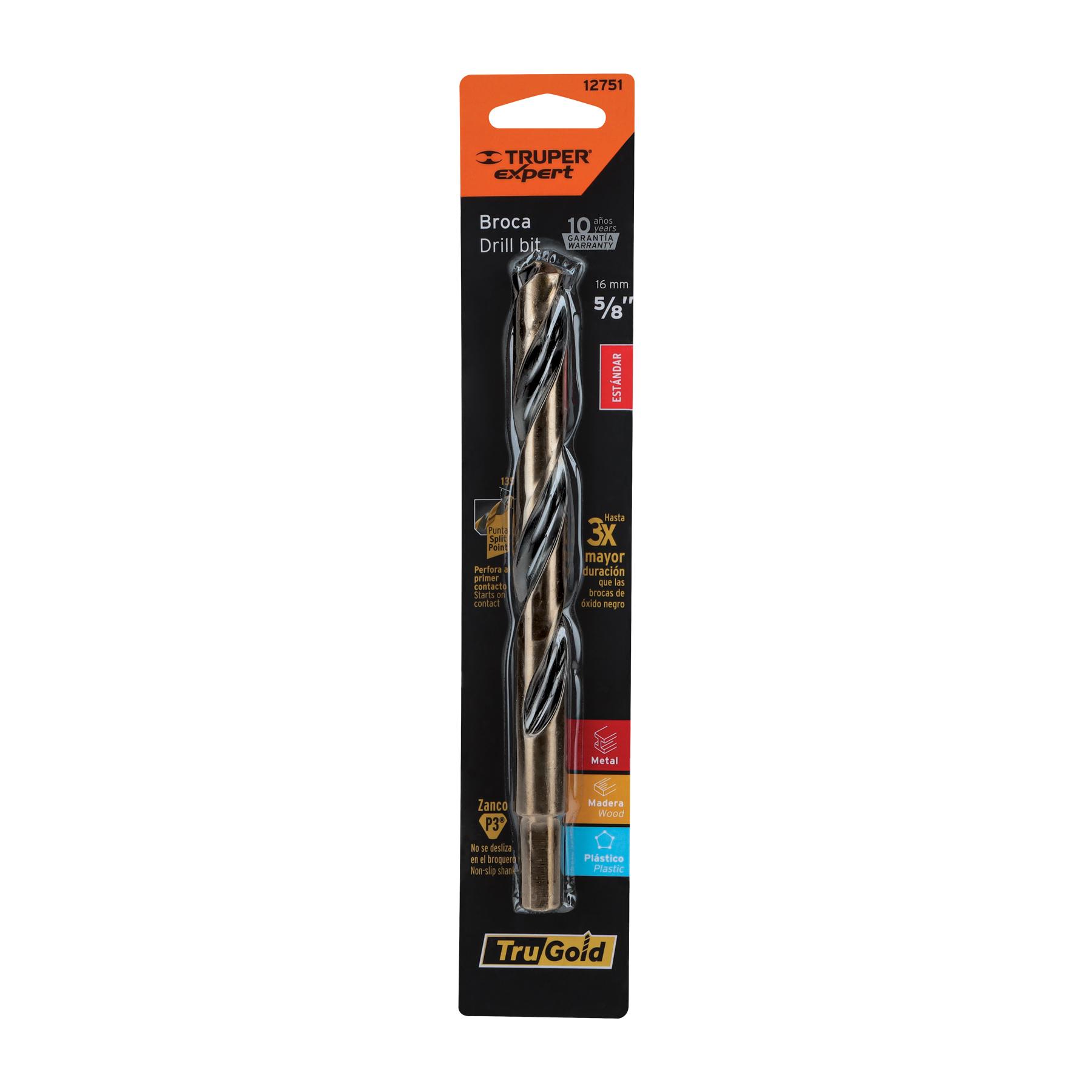 "BROCA HSS 5/8"" TRUGOLD PARA METAL EN BLÍSTER, EXPERT"
