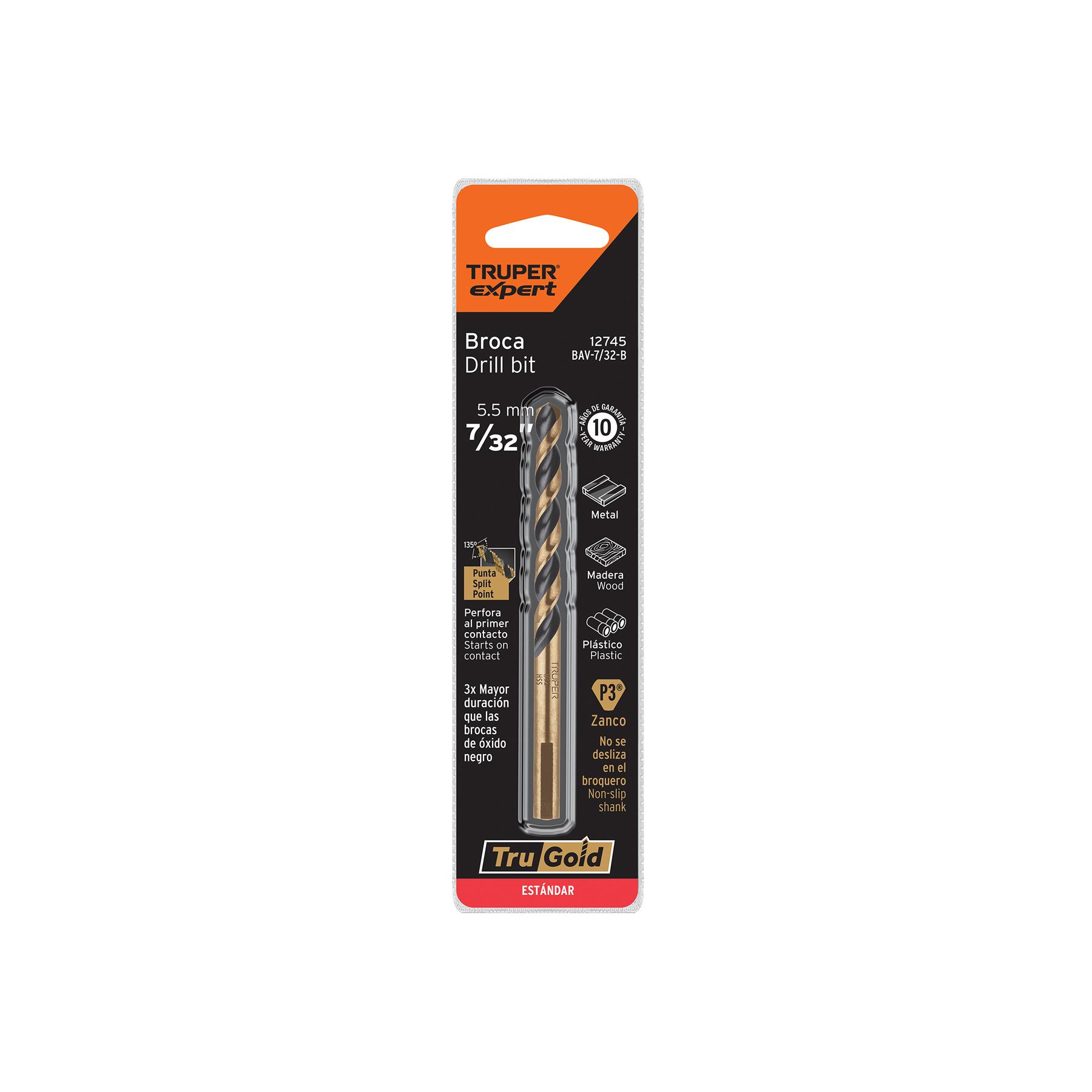 "BROCA HSS 7/32"" TRUGOLD PARA METAL EN BLÍSTER, EXPERT"