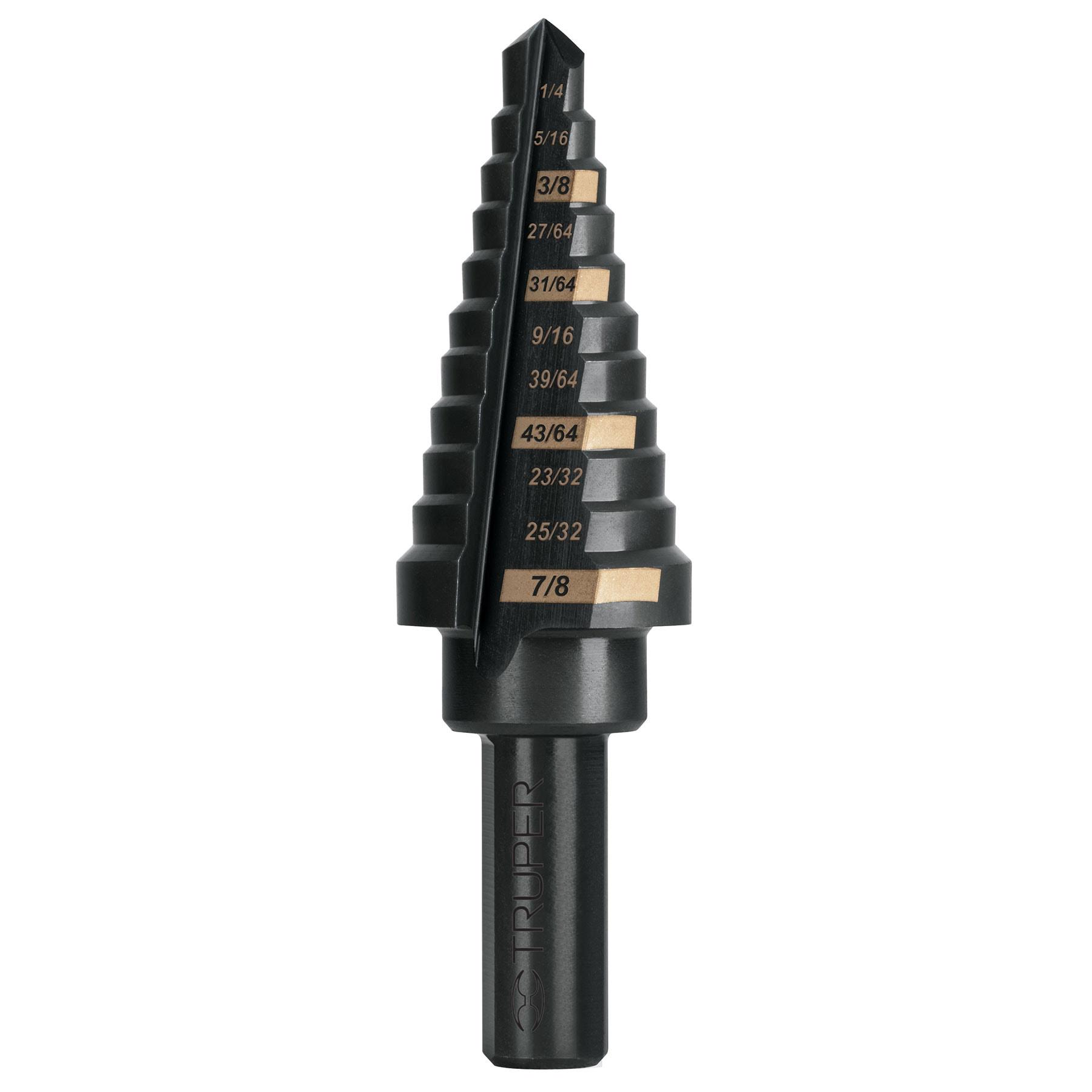 "BROCA ESCALONADA ÓXIDO NEGRO 11 ESCALONES 1/4"" A 7/8"",TRUPER"