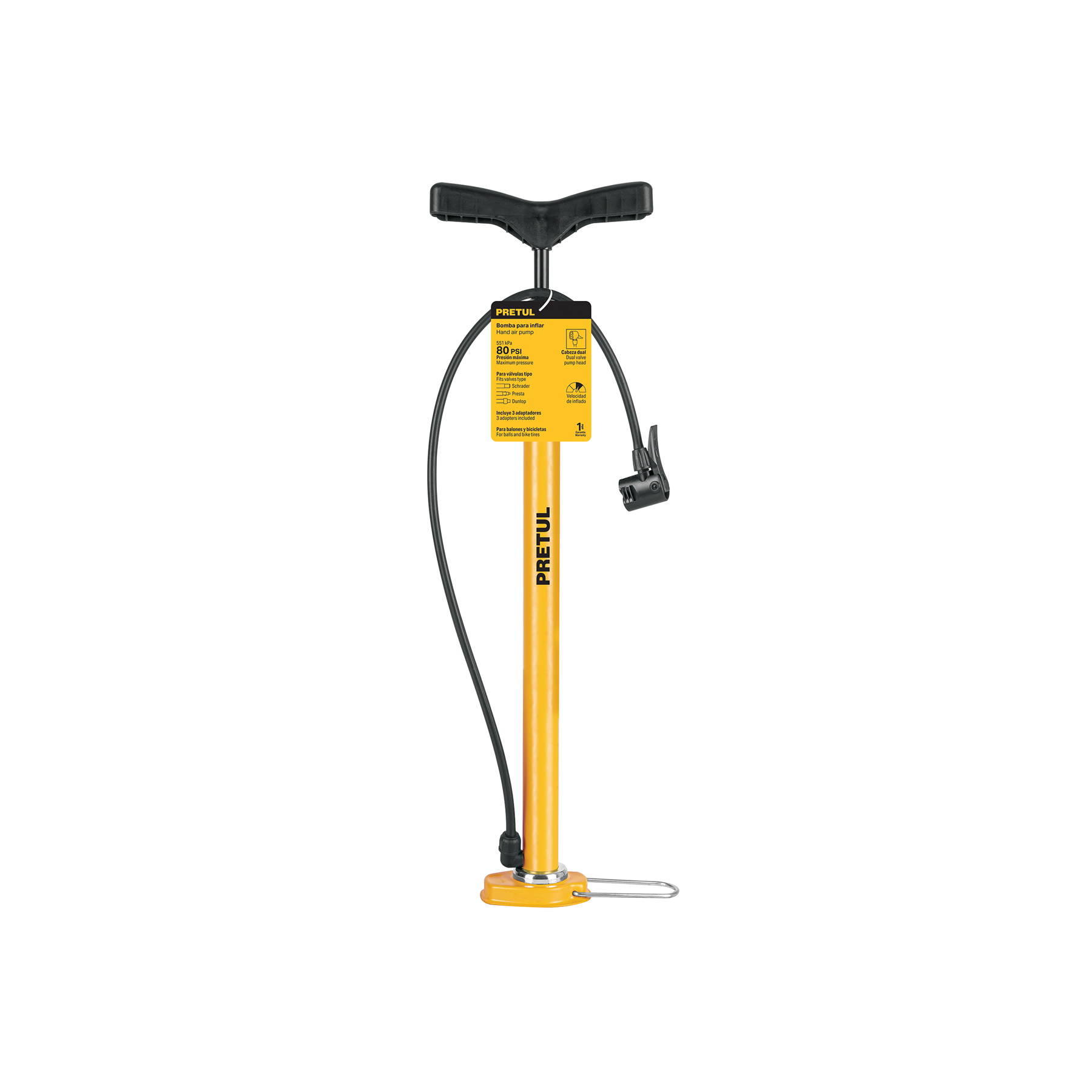 BOMBA MANUAL PARA INFLAR, 80 PSI, PRETUL