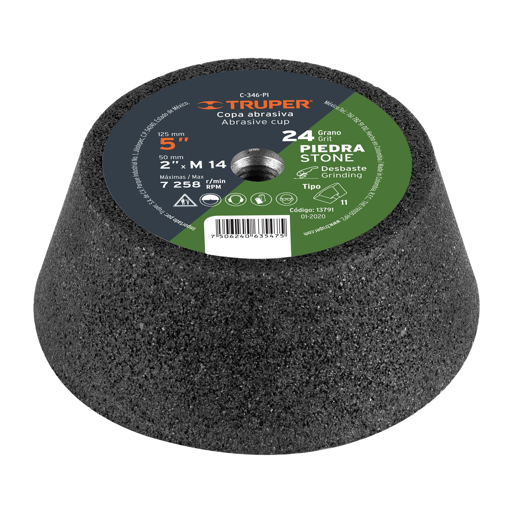 COPA DESBASTE DE PIEDRA 5' GRANO 24, EJE M14, TRUPER