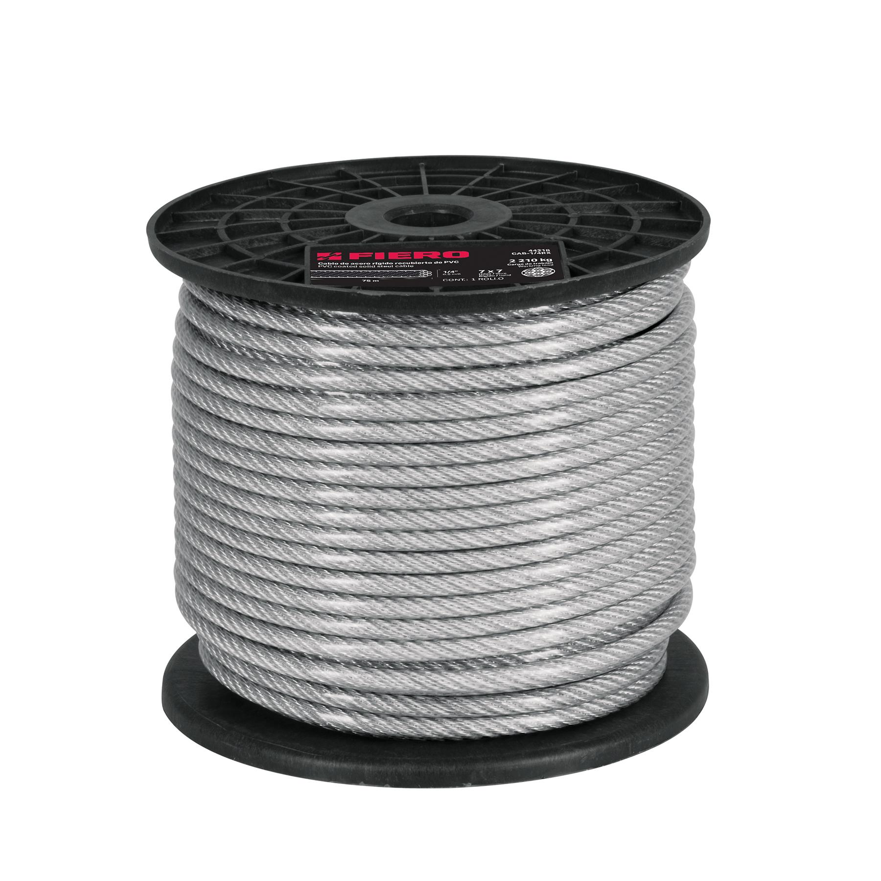 "METRO DE CABLE RÍGIDO 1/16"" ACERO 7X7 RECUBIERTO PVC, 75 M"