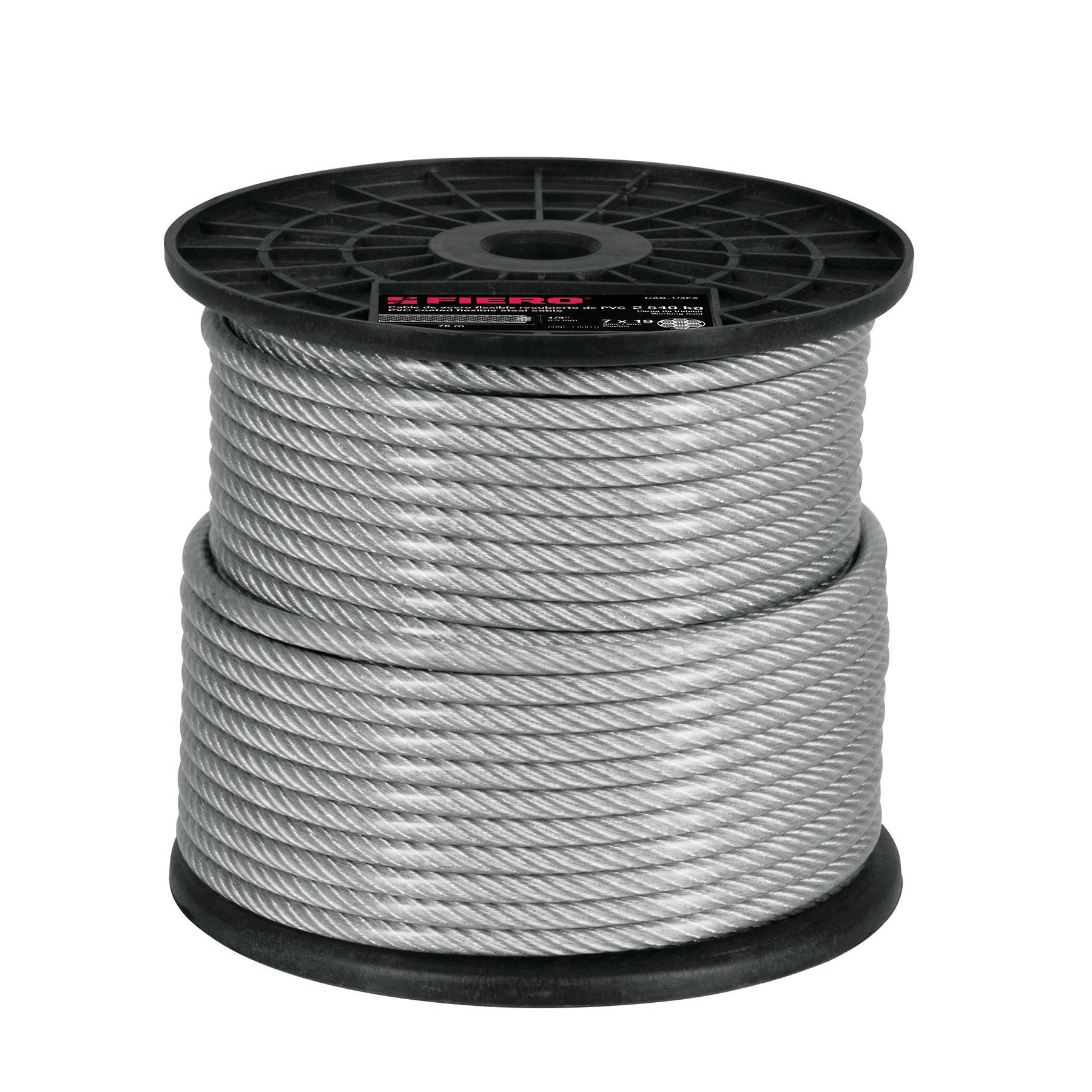 "METRO CABLE FLEXIBLE 1/4"" ACERO 7X19 RECUBIERTO PVC, 75 M"