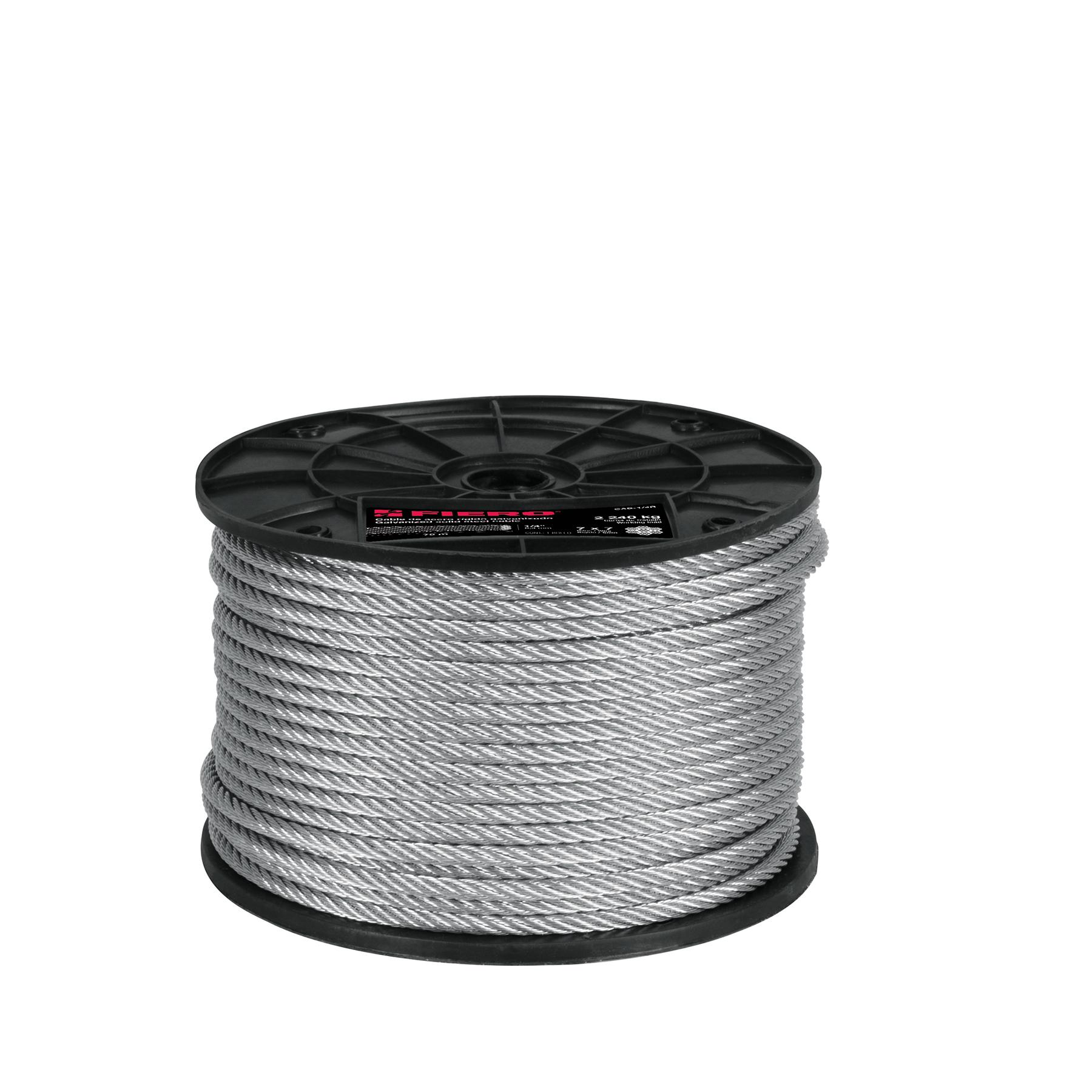 "METRO DE CABLE RÍGIDO 1/4"" DE ACERO 7X7 HILOS, 75 M, FIERO"