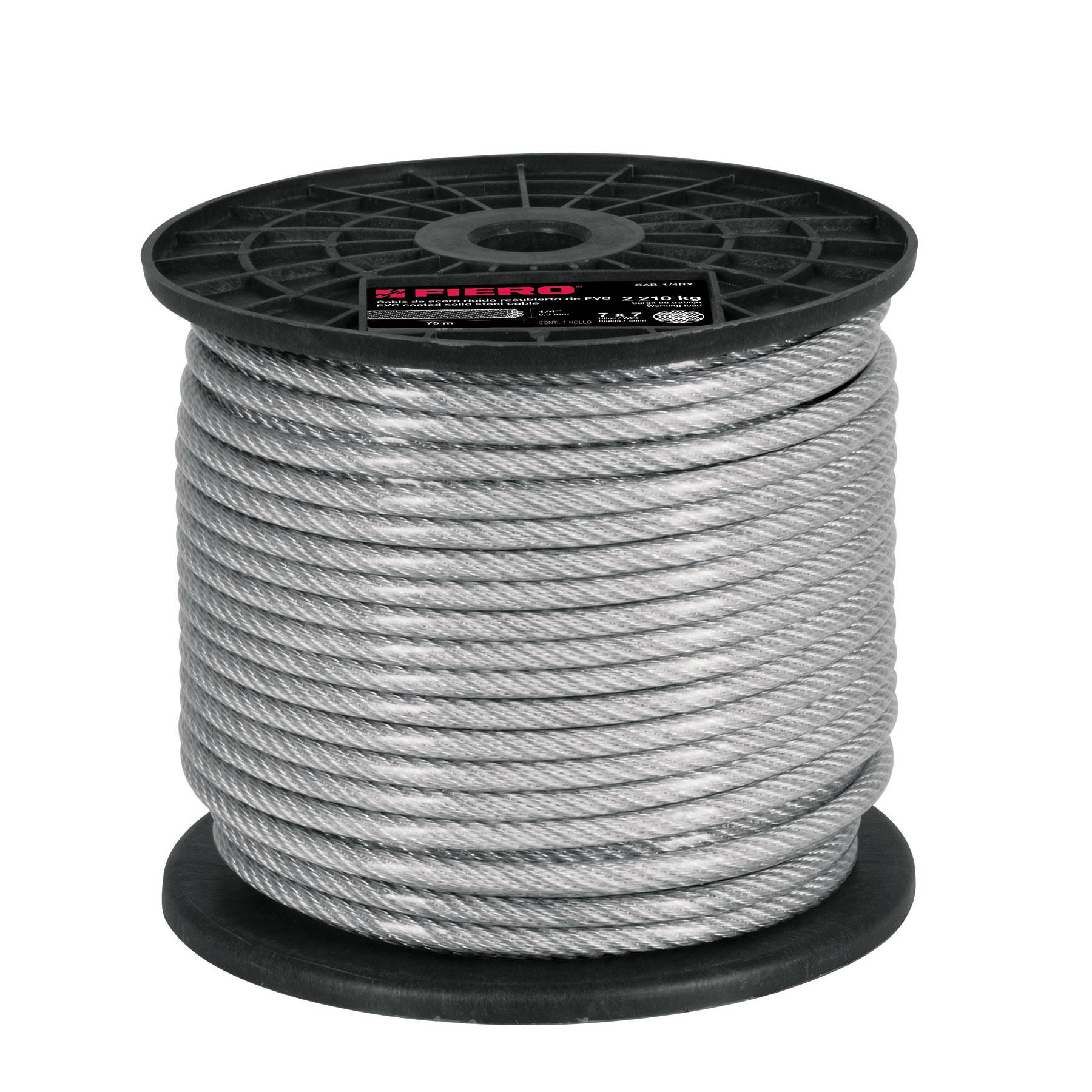 "METRO DE CABLE RÍGIDO 1/4"" ACERO 7X7 RECUBIERTO PVC, 75 M"
