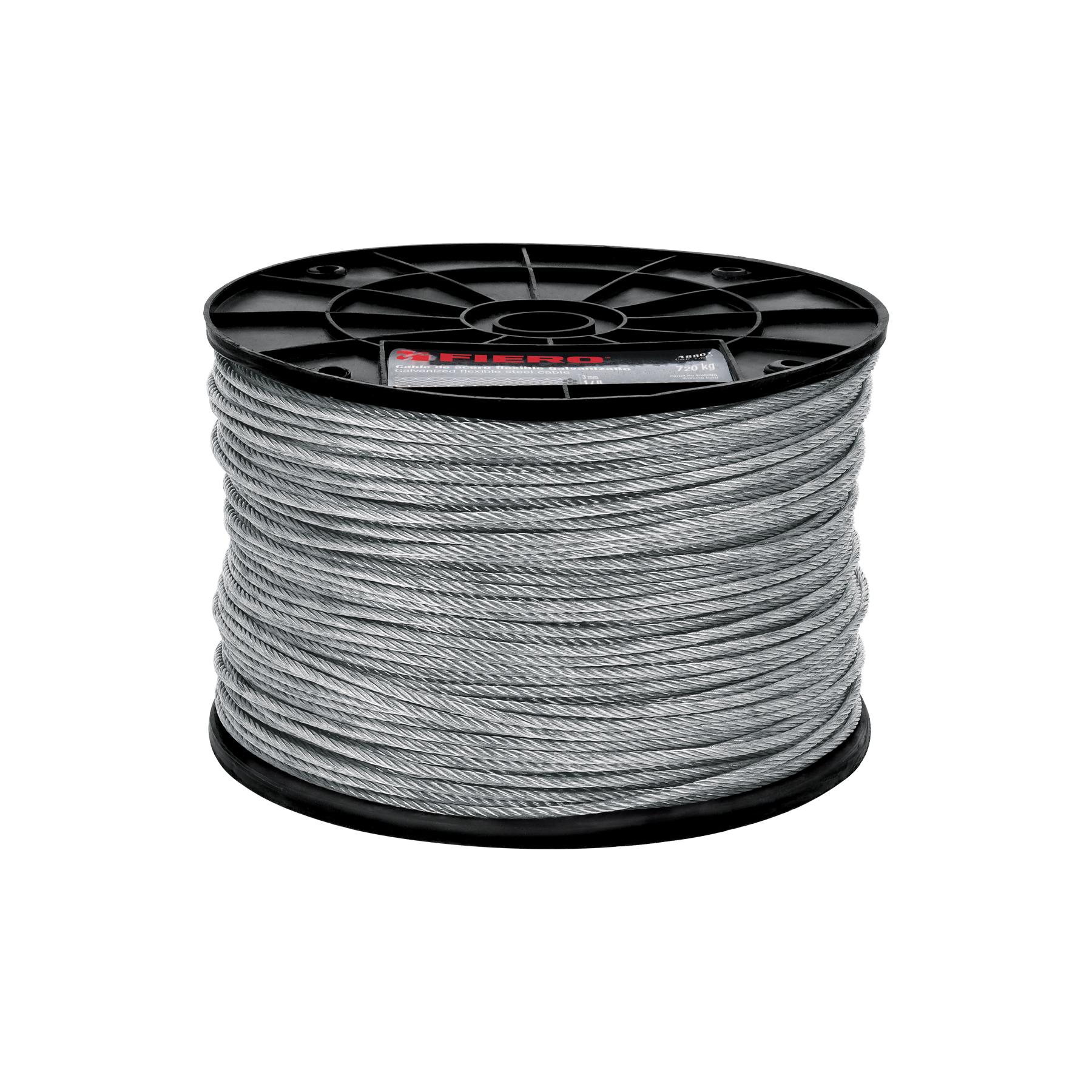 "METRO DE CABLE FLEXIBLE 1/8"" DE ACERO 7X19 HILOS, 300 M"