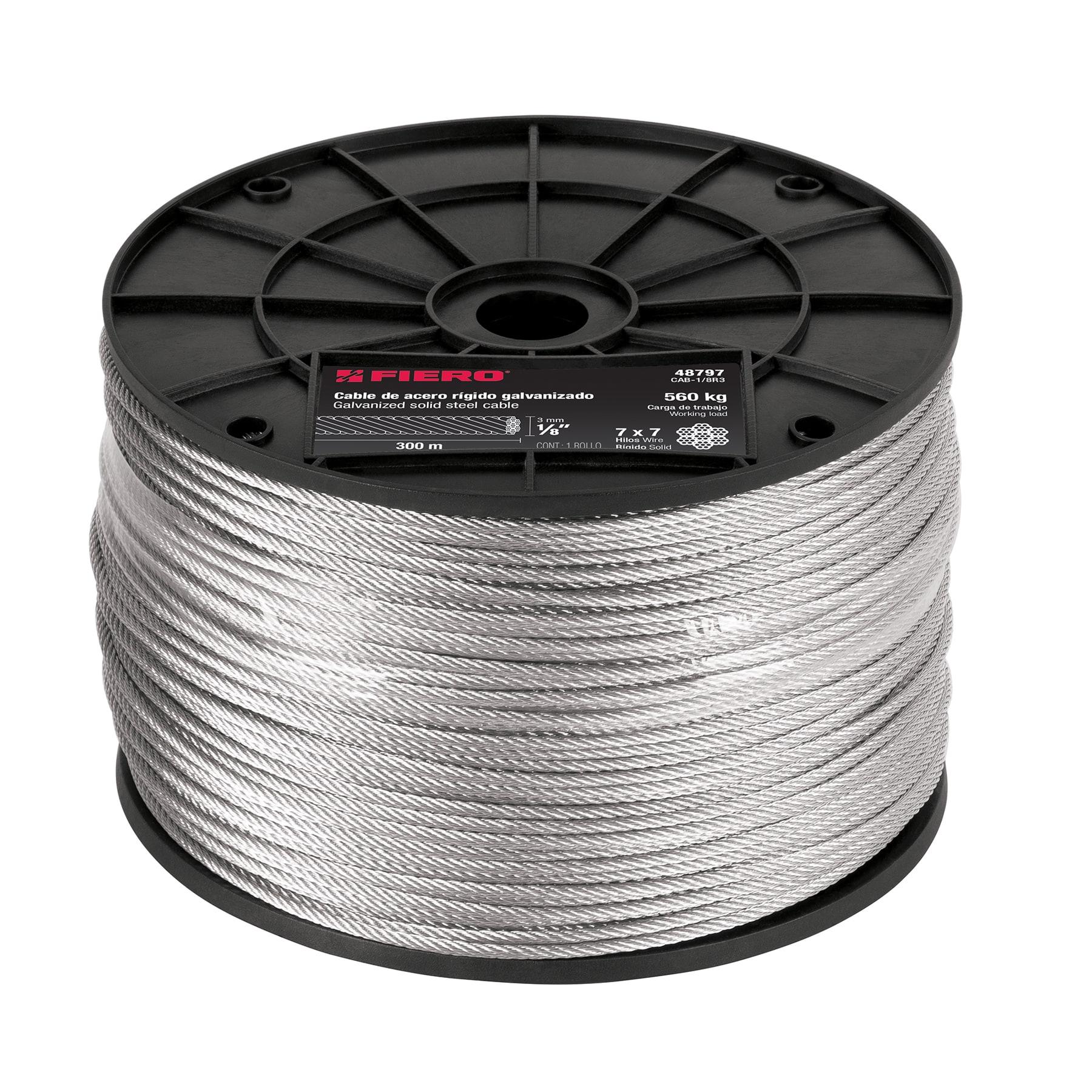 "METRO DE CABLE RÍGIDO 1/8"" DE ACERO 7X7 HILOS, 300 M, FIERO"