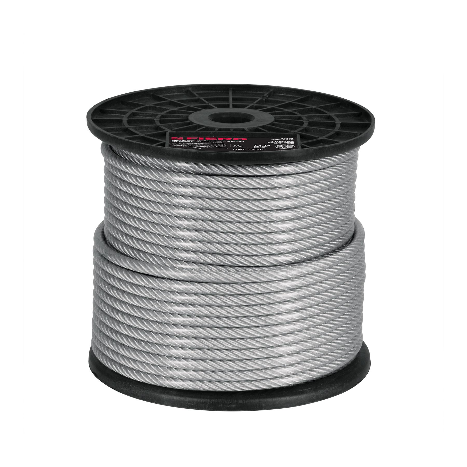 "METRO CABLE FLEXIBLE 3/16"" ACERO 7X19 RECUBIERTO PVC, 75 M"