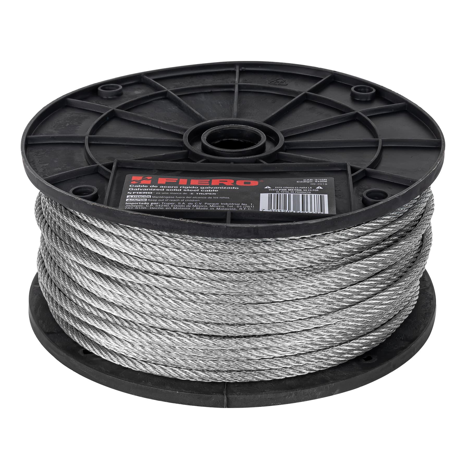 "METRO DE CABLE RÍGIDO 3/16"" DE ACERO 7X7 HILOS, 75 M, FIERO"