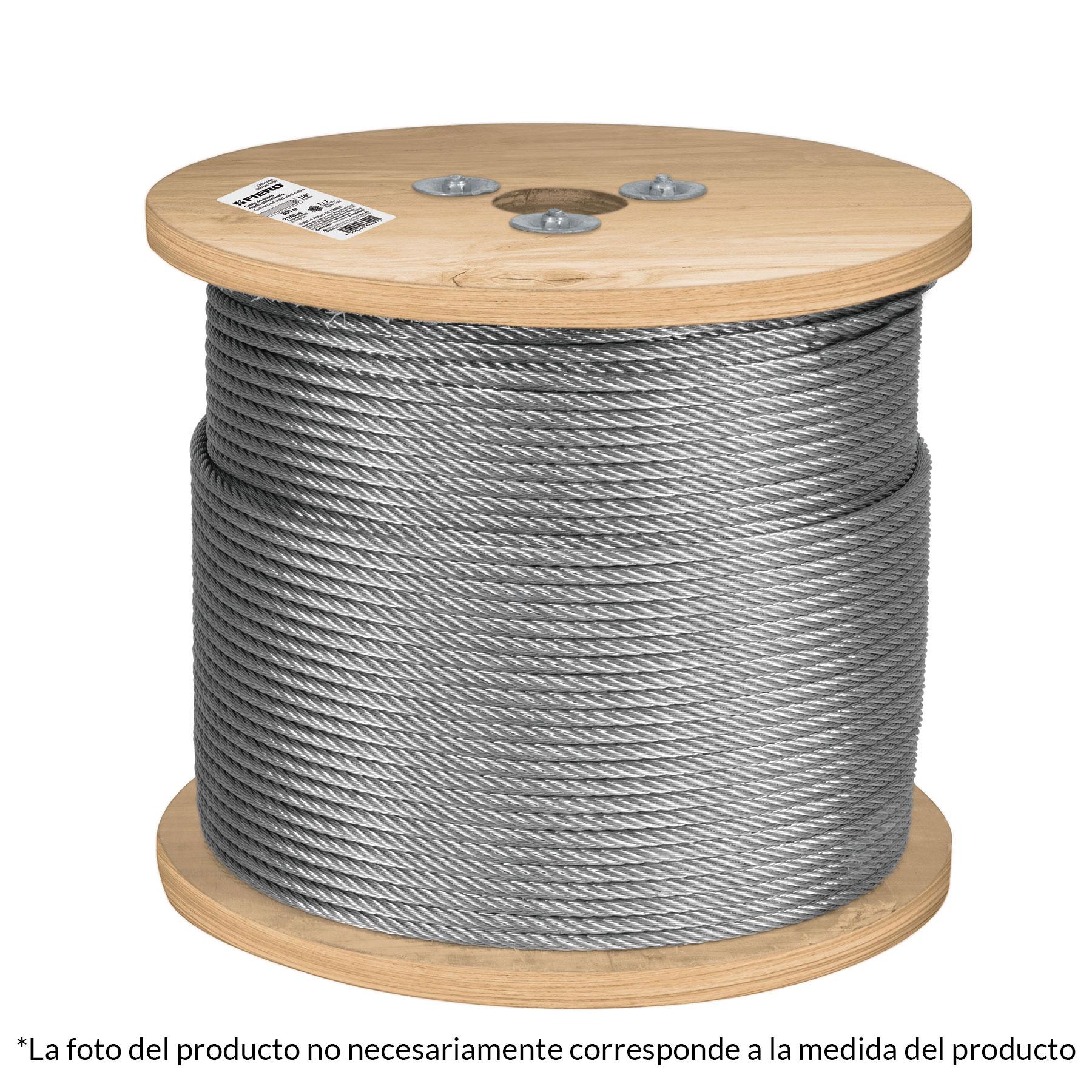 "METRO DE CABLE RÍGIDO 3/16"" DE ACERO 7X7 HILOS, 300 M, FIERO"