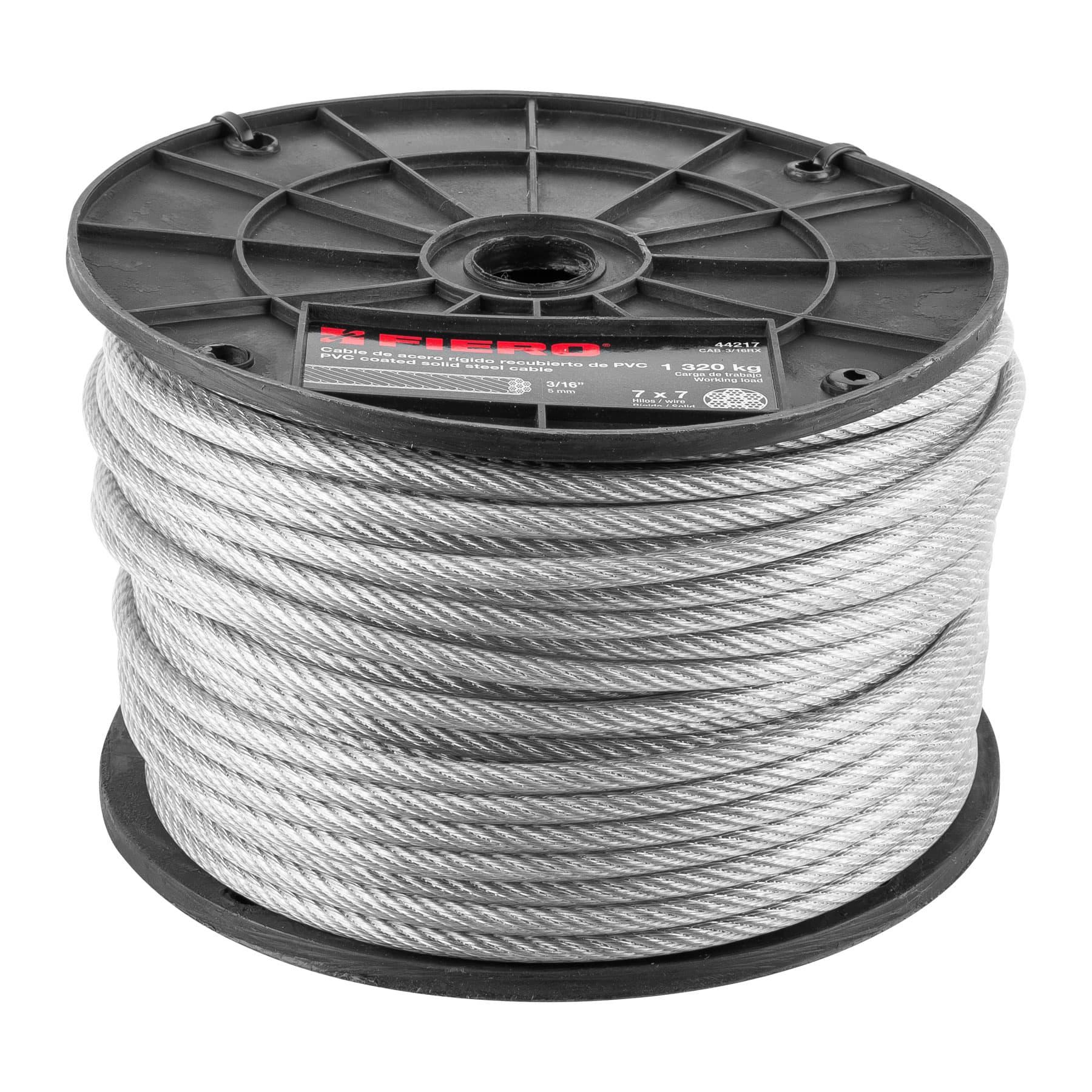 "METRO DE CABLE RÍGIDO 3/16"" ACERO 7X7 RECUBIERTO PVC, 75 M"