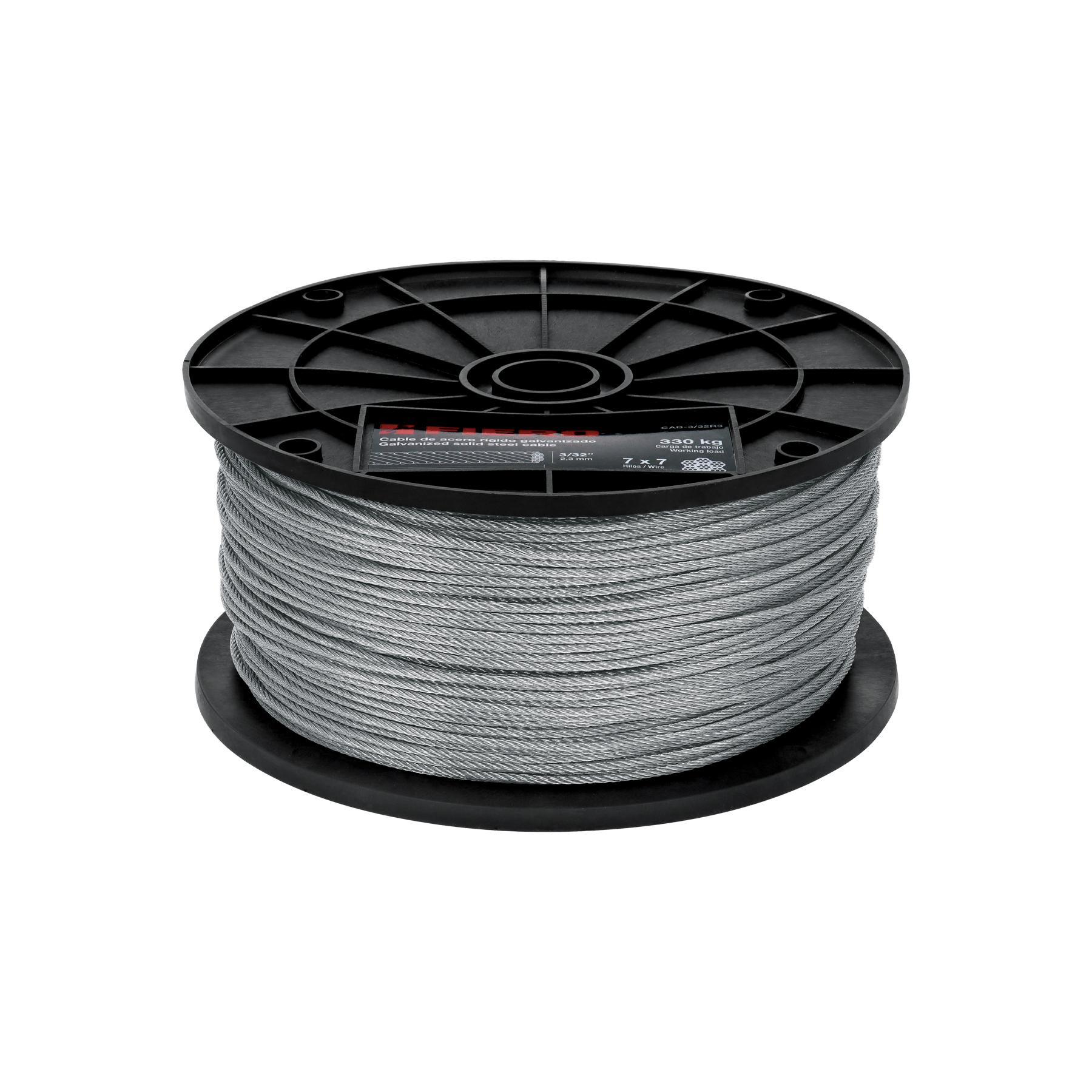 "METRO DE CABLE RÍGIDO 3/32"" DE ACERO 7X7 HILOS, 300 M, FIERO"