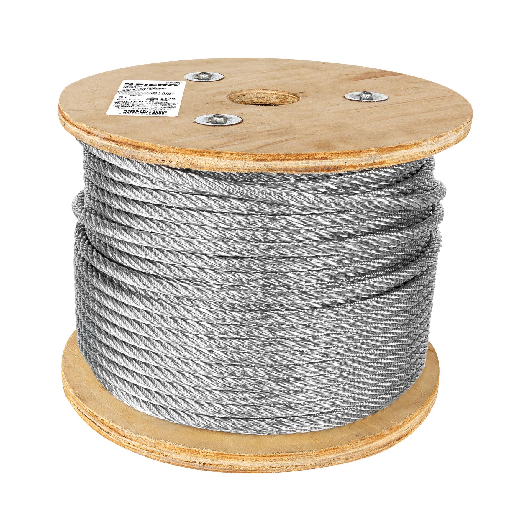 "METRO DE CABLE FLEXIBLE 3/8"" DE ACERO 7X19 HILOS, 75 M"