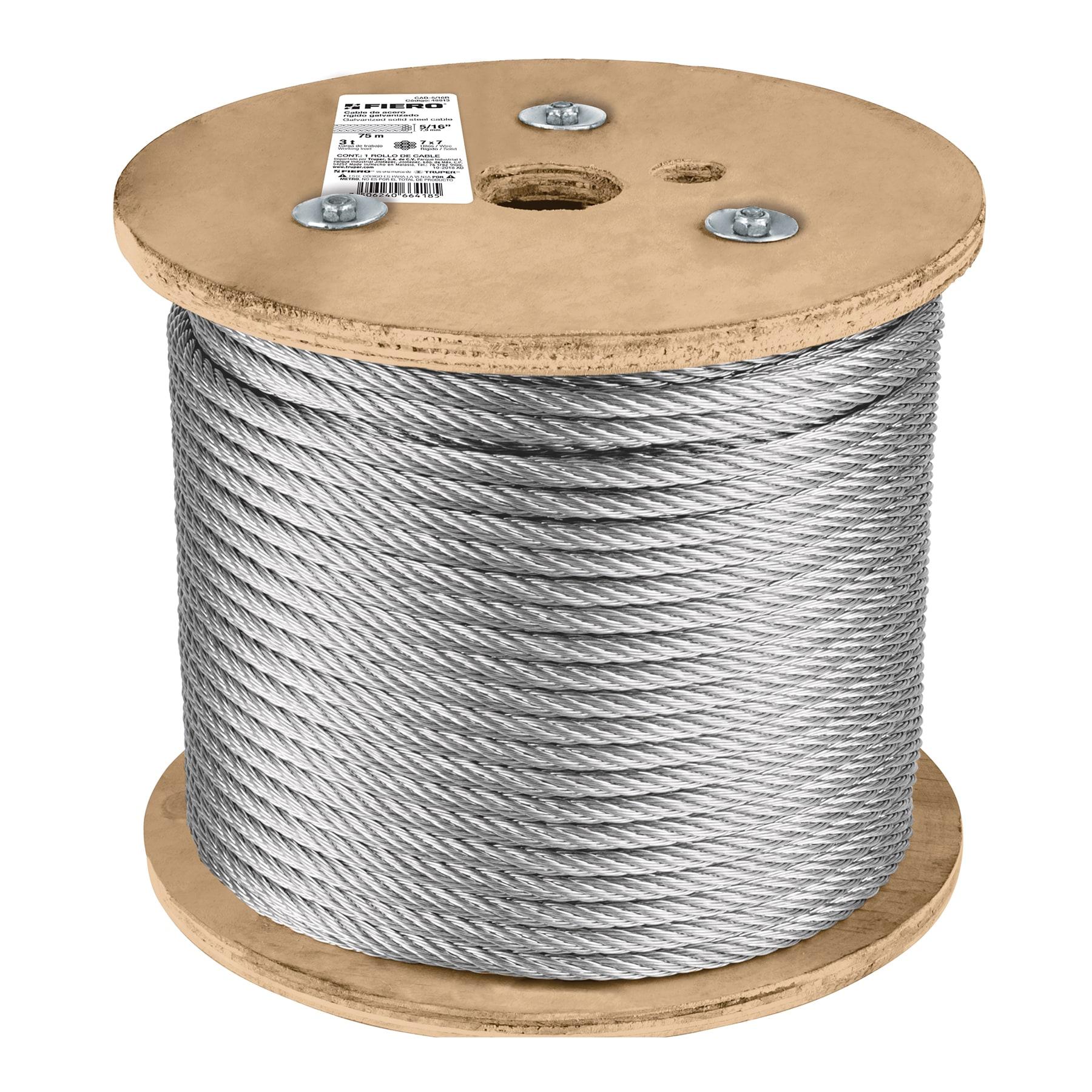 "METRO DE CABLE RÍGIDO 5/16"" DE ACERO 7X7 HILOS, 75 M, FIERO"