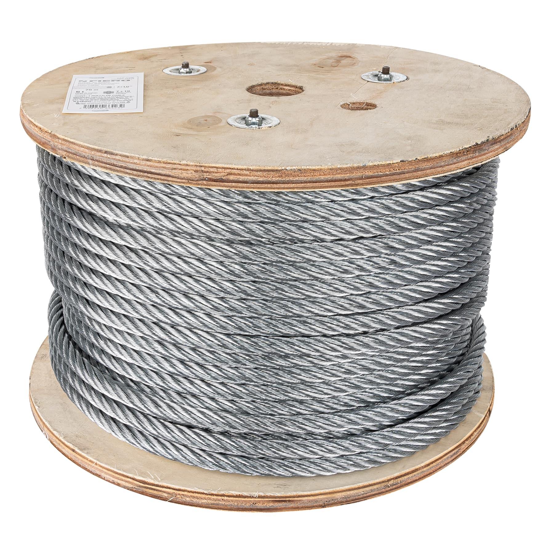 "METRO DE CABLE FLEXIBLE 7/16"" DE ACERO 7X19 HILOS, 75 M"