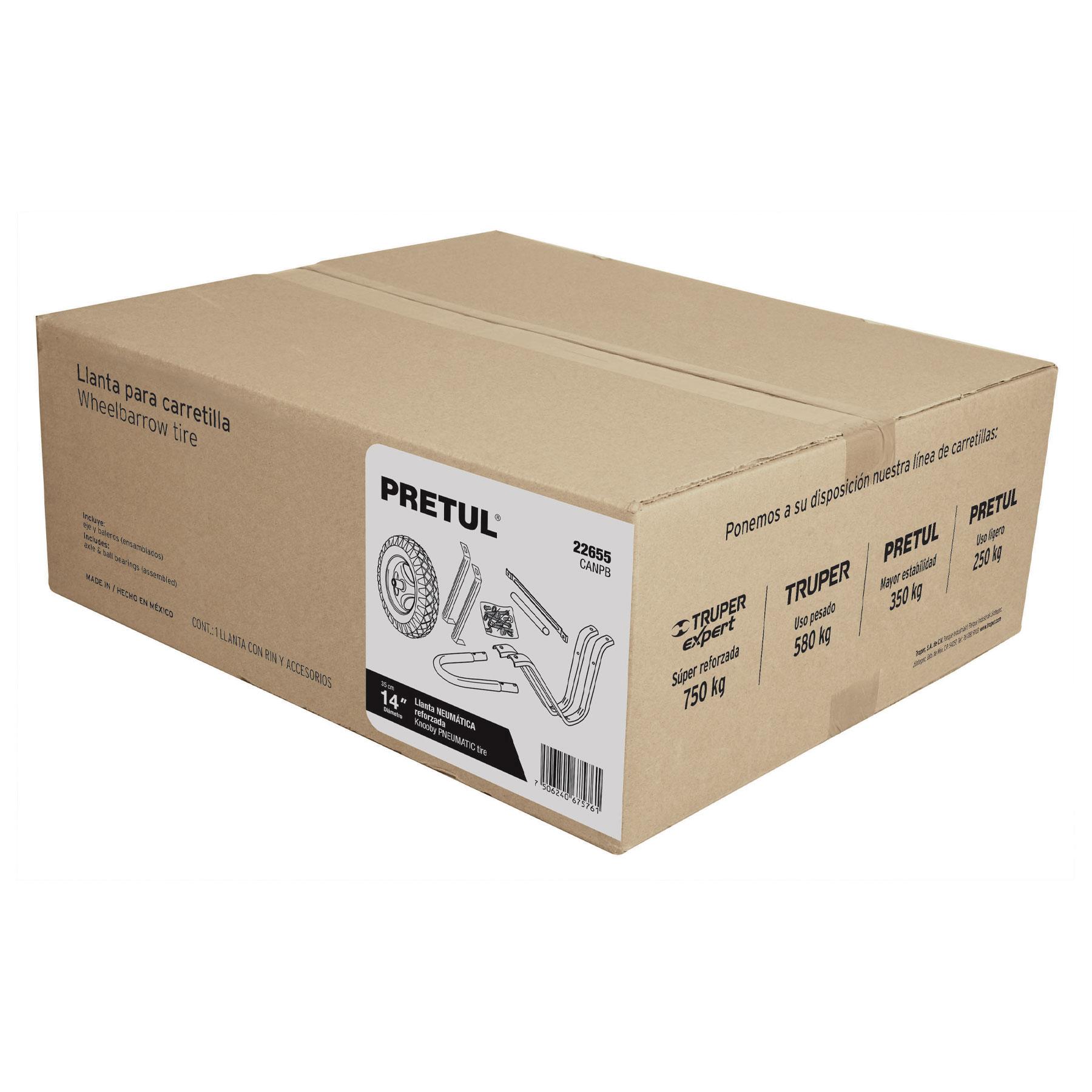 CAJA C/LLANTA NEUMÁTICA Y ACC. P/CARRETILLA GRIS PRETUL