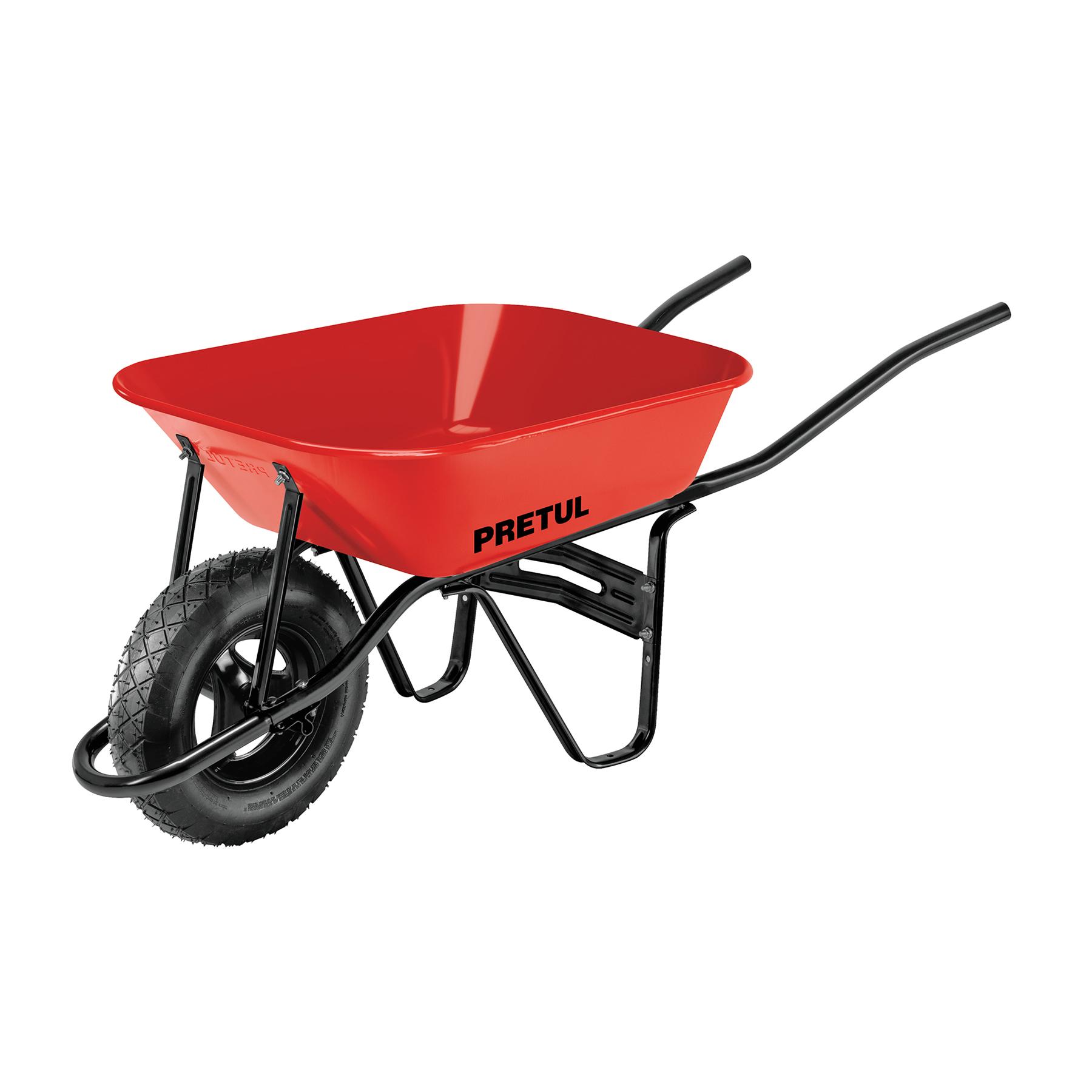 CARRETILLA 3.5 FT3 ROJA,ANGOSTA,NEUMÁTICA, TUBULAR, PRETUL