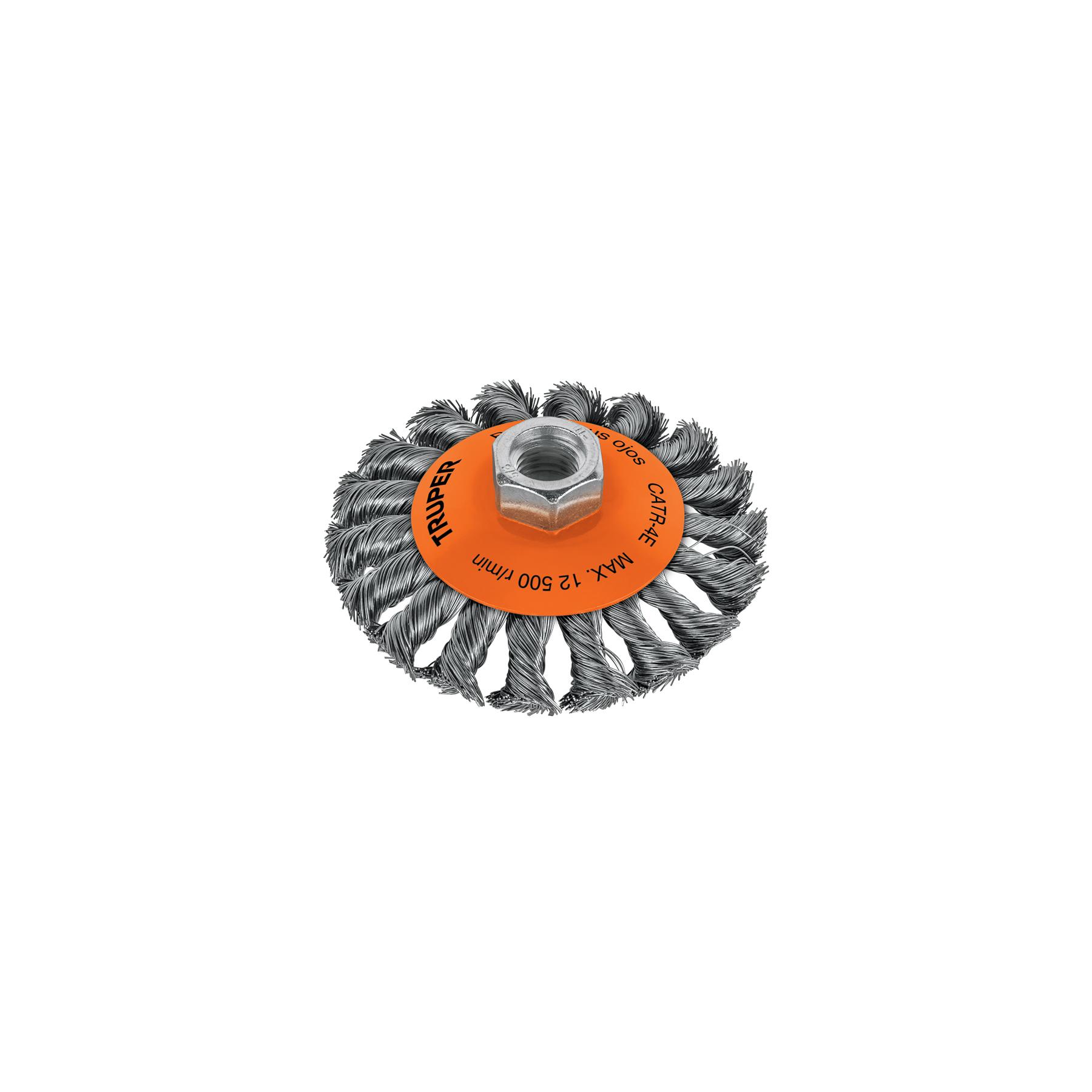 "CARDA TIPO CÓNICO 4"" ALAMBRE TRENZADO, EJE 5/8""-11, TRUPER"