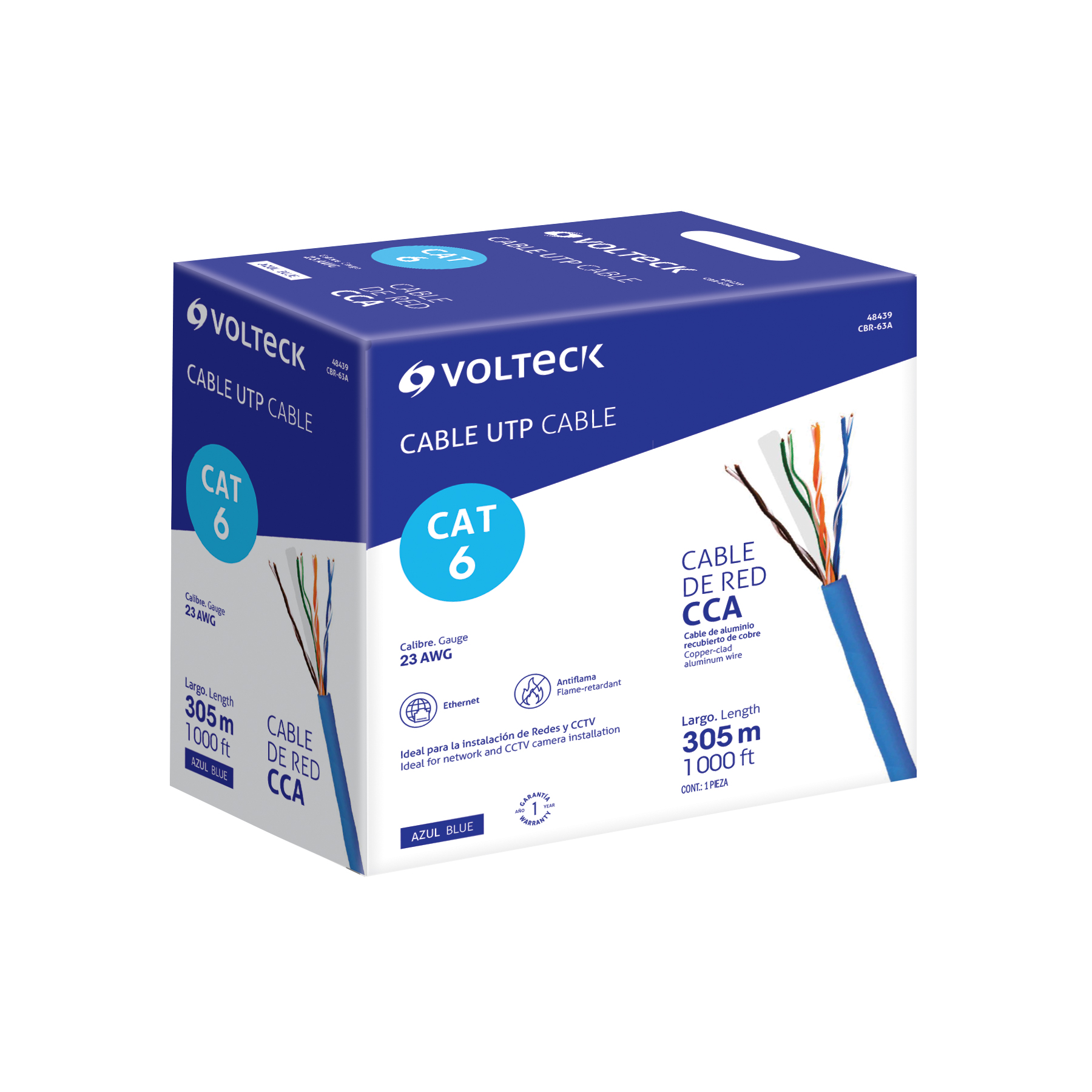 CABLE UTP CAT6, 305M, AZUL