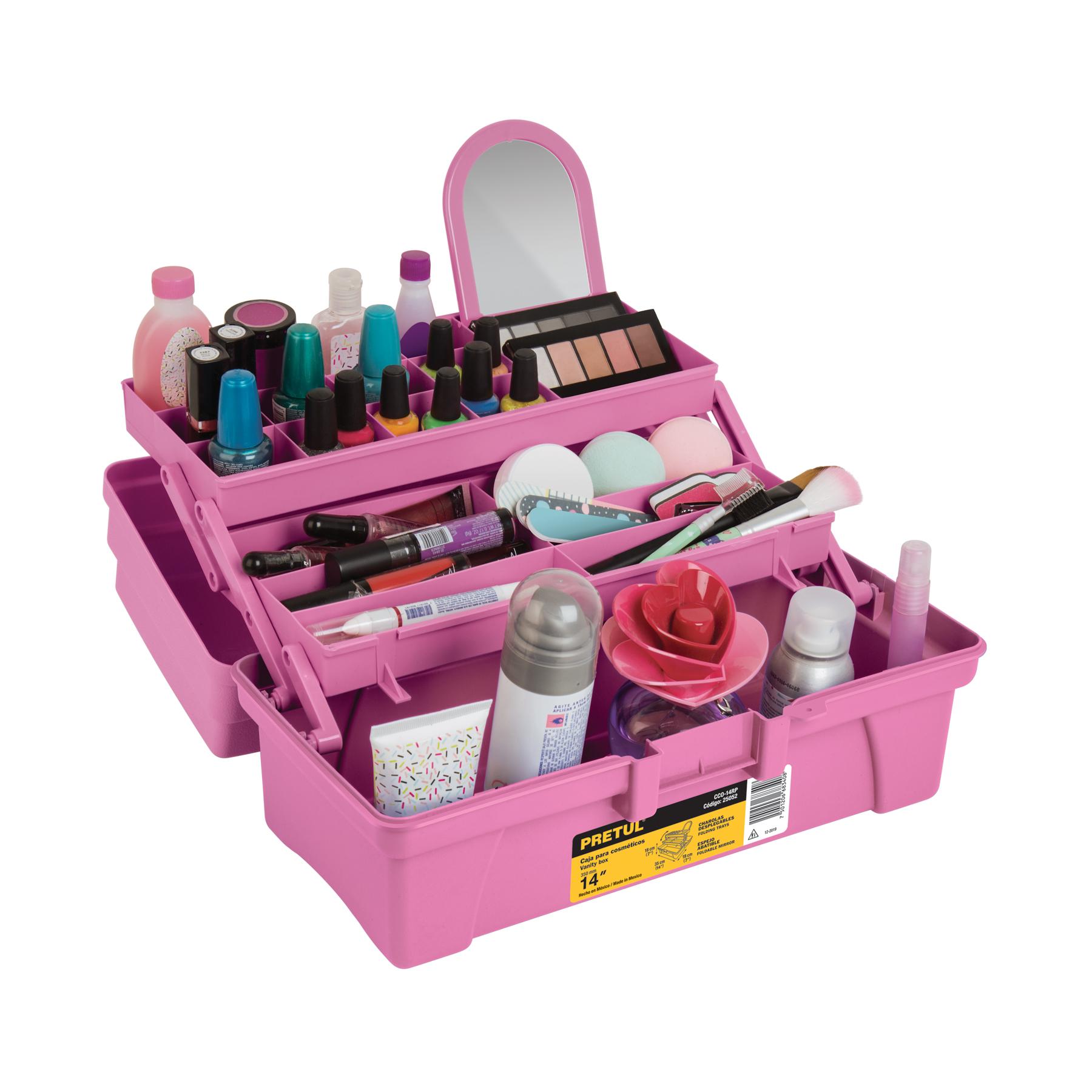 "CAJA COSMETIQUERA 14"", ROSA/MORADO, PRETUL"