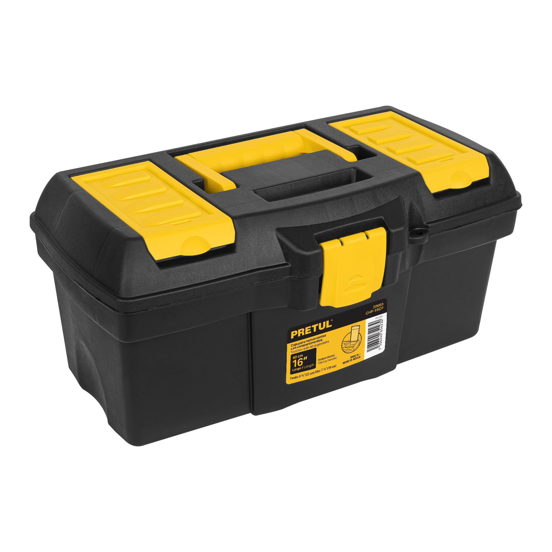 "CAJA PARA HERRAMIENTA DE 16"" CON COMPARTIMENTOS, PRETUL"
