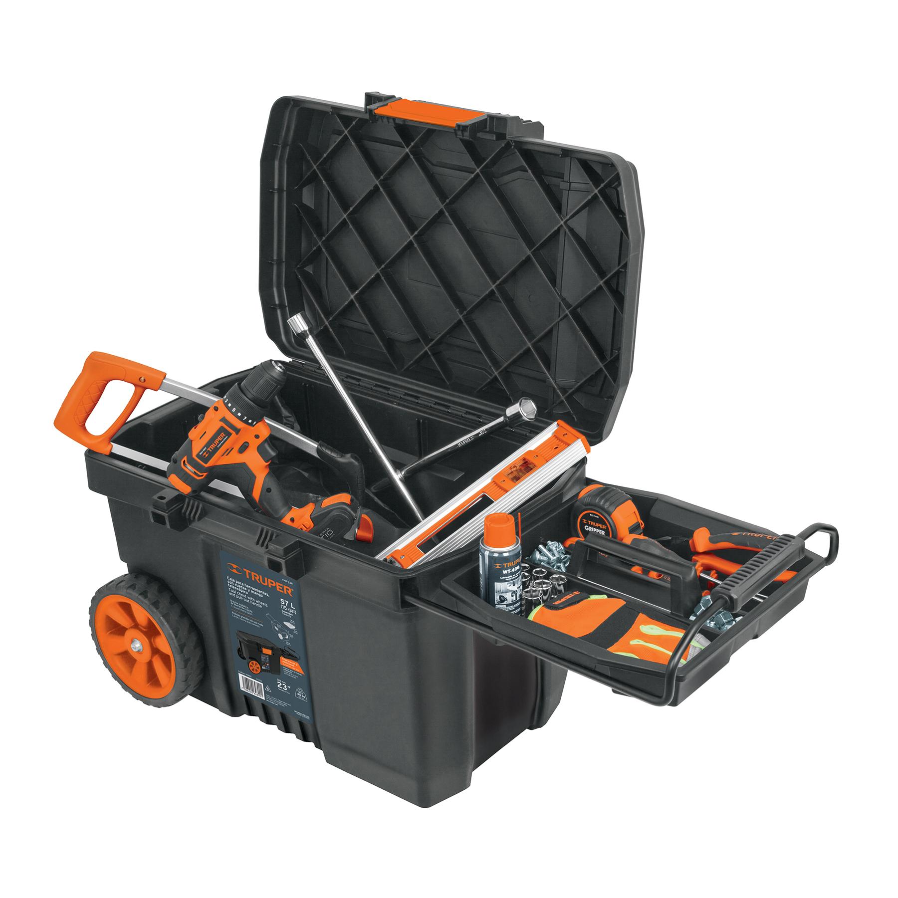 "CAJA PARA HERRAMIENTA, 23""X17"" C/RUEDAS, MANGO TELESCÓPICO"