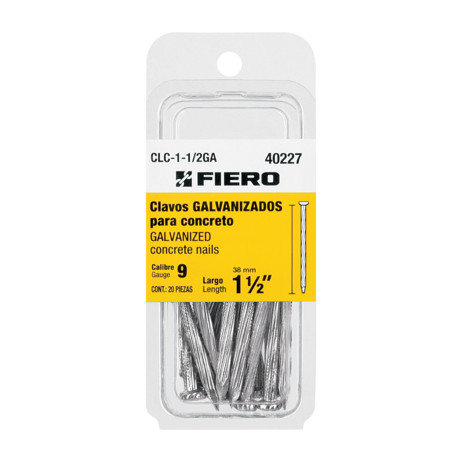 "BLÍSTER 20 CLAVOS GALV P/CONCRETO 1-1/2"""
