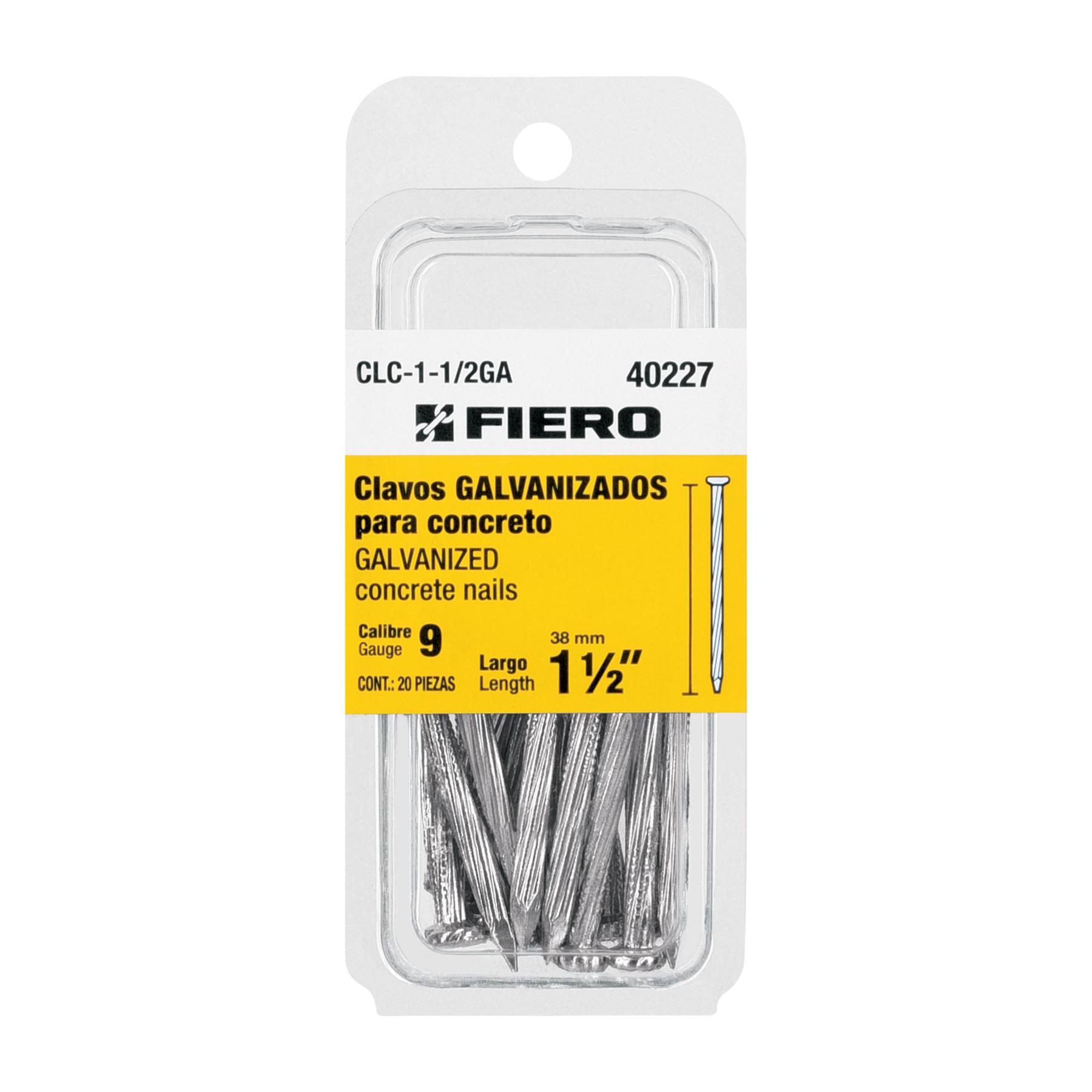 "BLÍSTER CON 20 CLAVOS GALVANIZADOS P/CONCRETO 1-1/2"", FIERO"