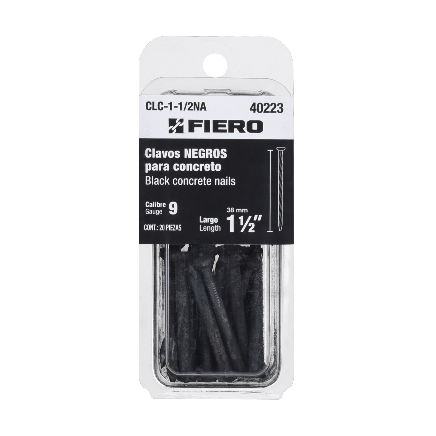 "BLÍSTER 20 CLAVOS NEGROS CONCRETO 1-1/2"""