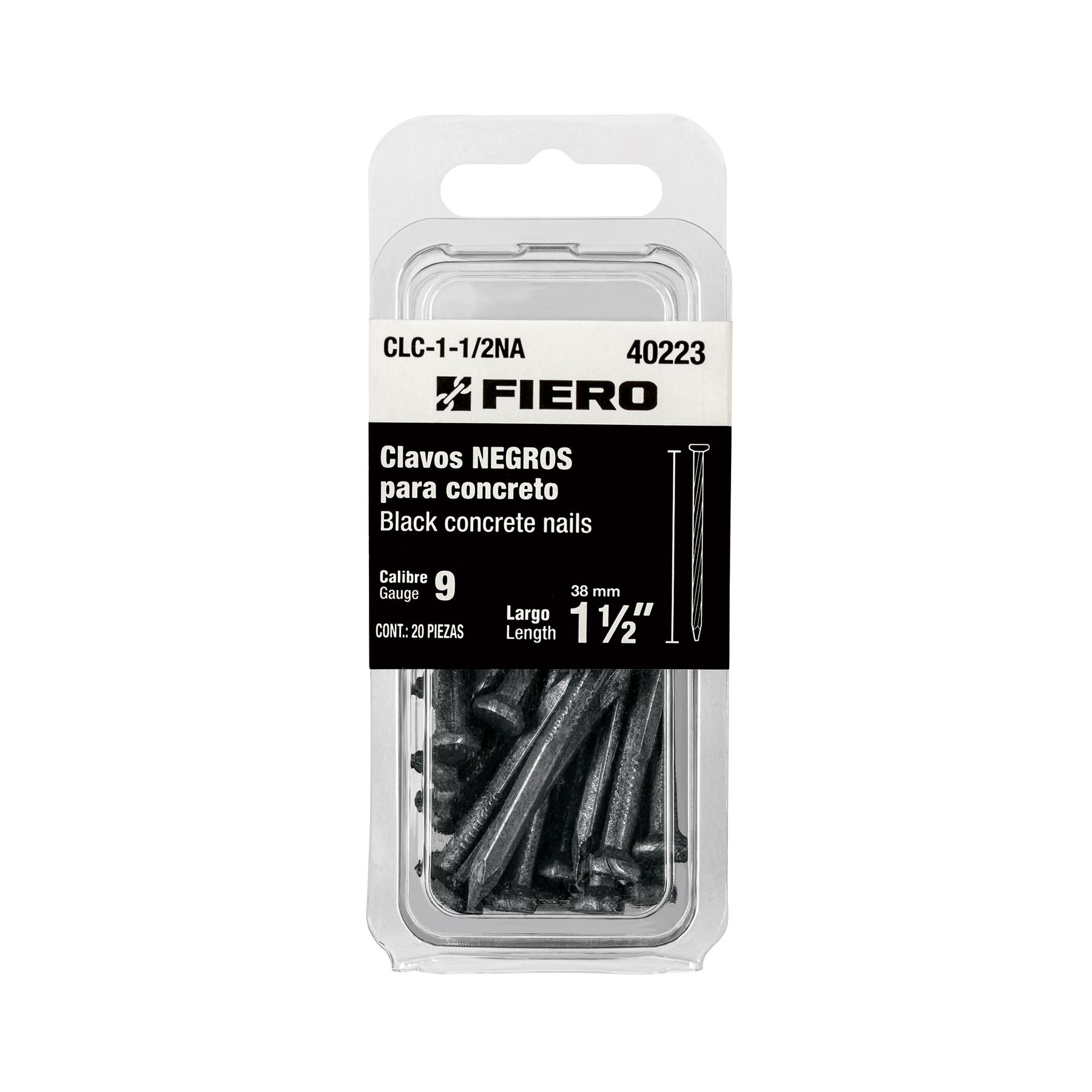 "BLÍSTER CON 20 CLAVOS NEGROS PARA CONCRETO 1-1/2"", FIERO"