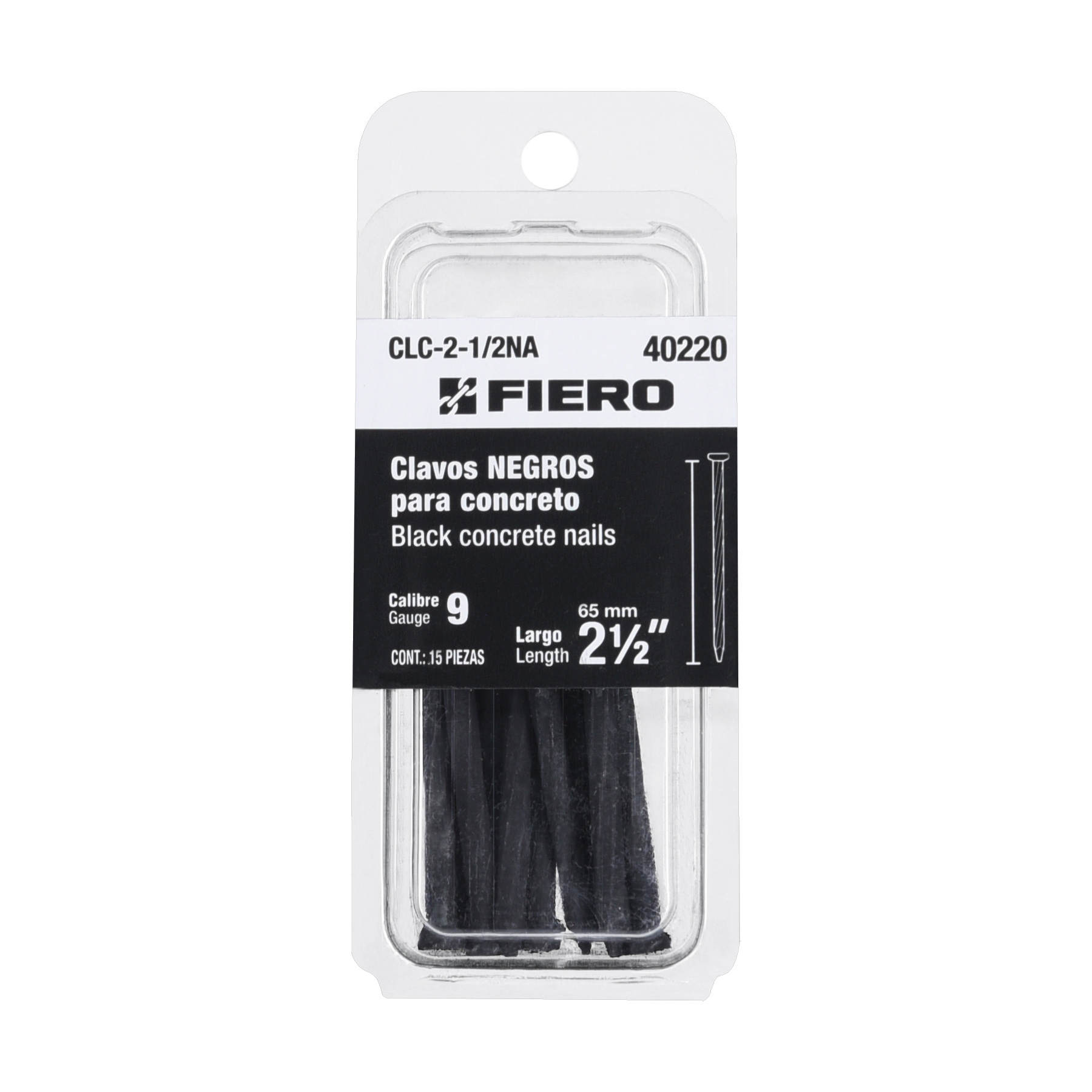 "BLÍSTER 15 CLAVOS NEGROS CONCRETO 2-1/2"""