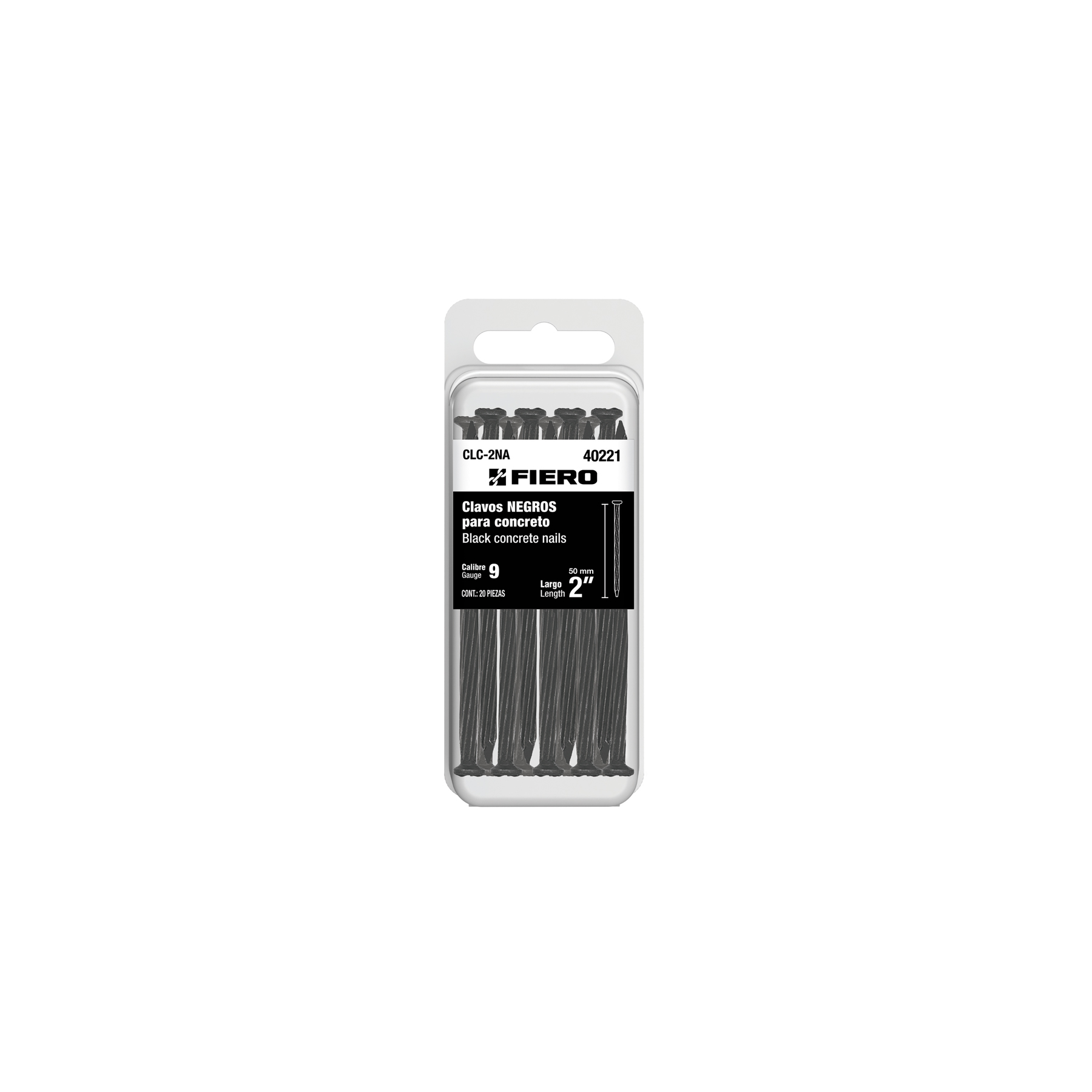 "BLÍSTER 20 CLAVOS NEGROS P/CONCRETO 2"""
