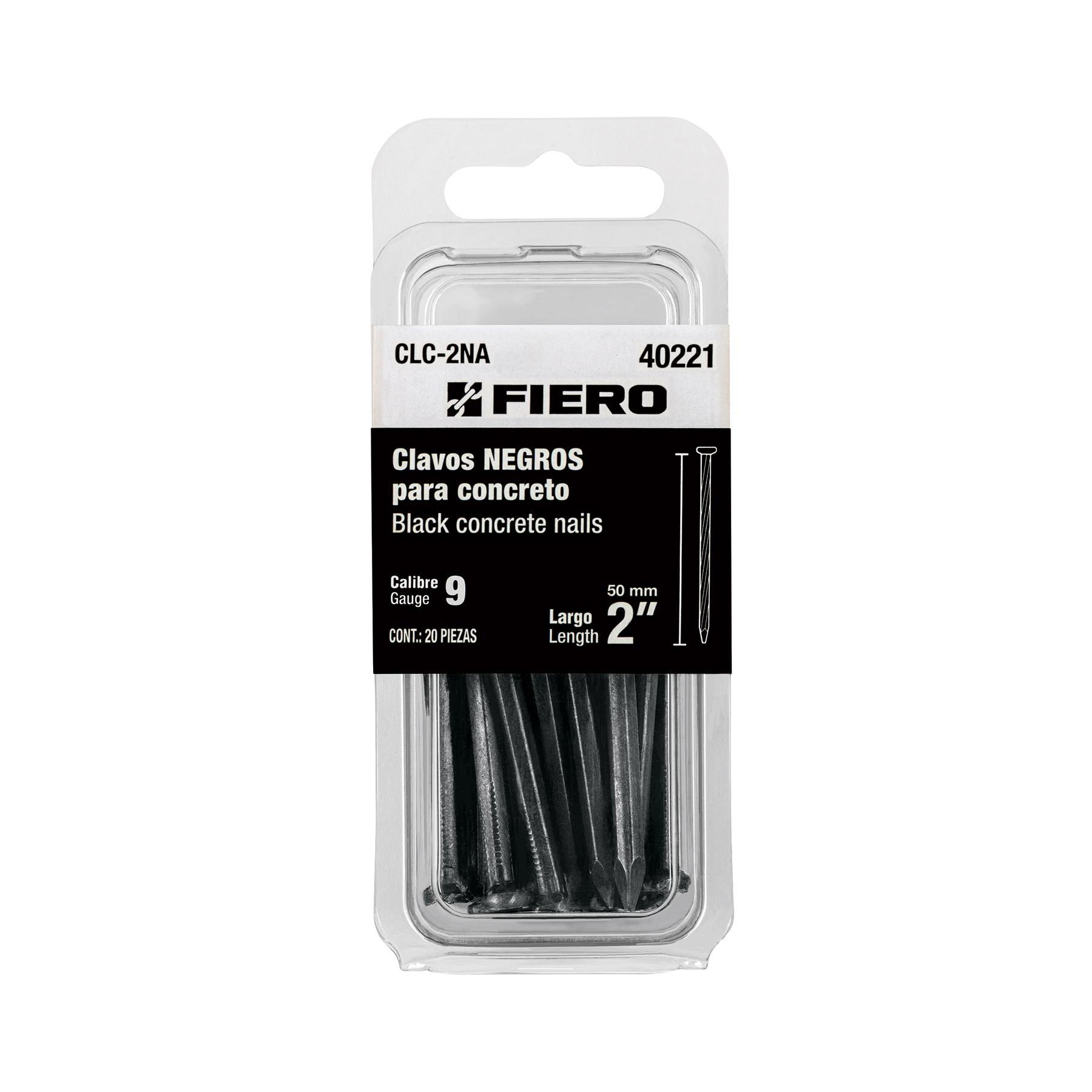 "BLÍSTER CON 20 CLAVOS NEGROS PARA CONCRETO 2"", FIERO"