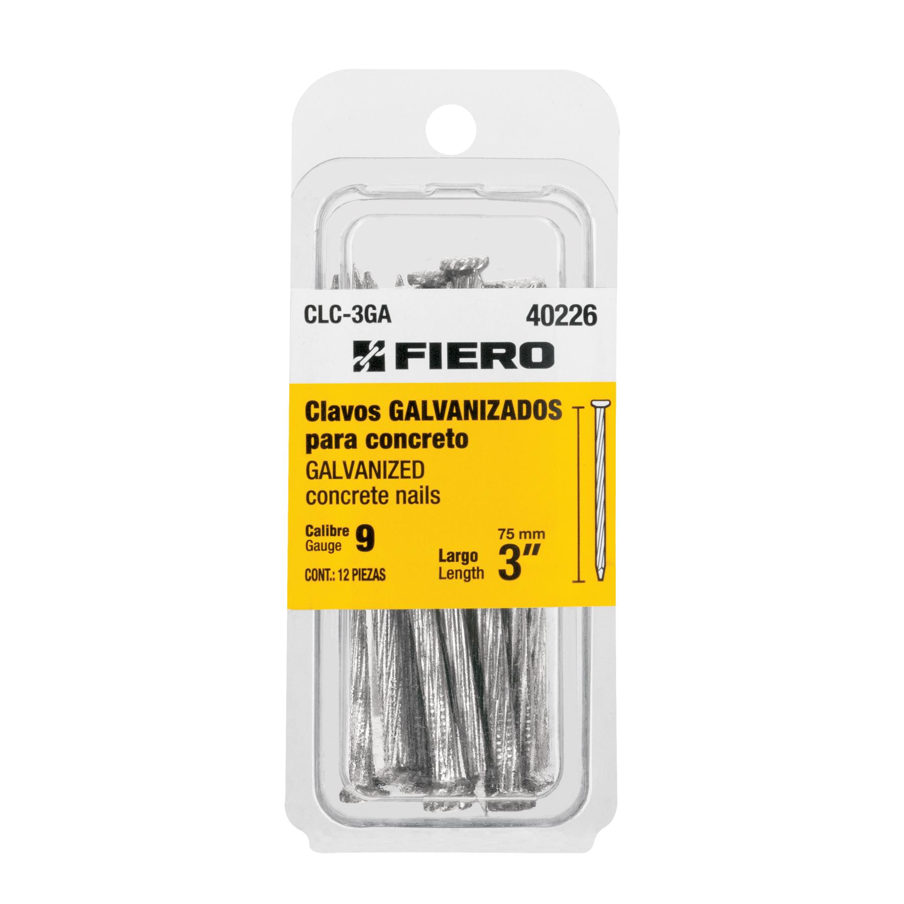 "BLÍSTER CON 12 CLAVOS GALVANIZADOS PARA CONCRETO 3"", FIERO"