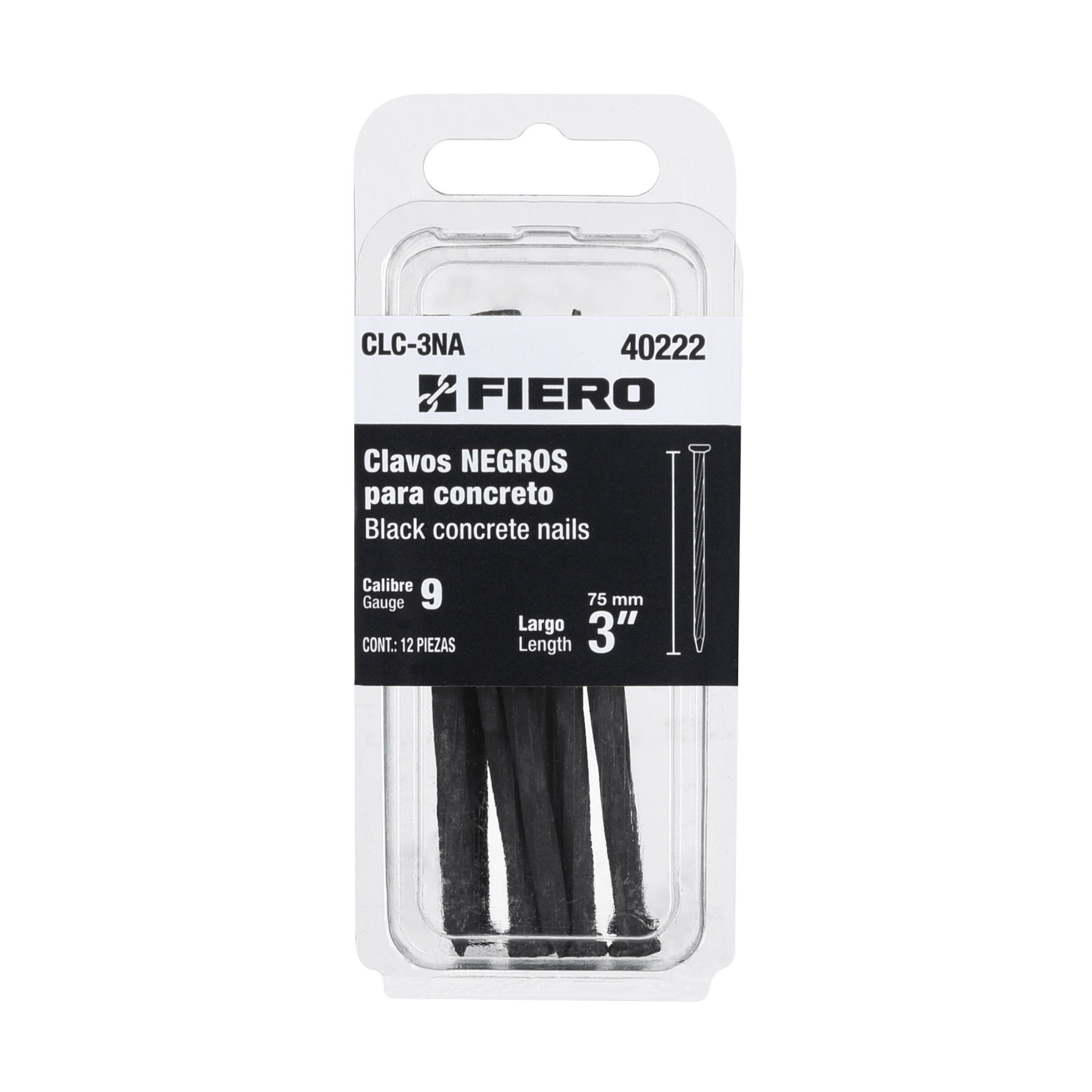 "BLÍSTER 12 CLAVOS NEGROS P/CONCRETO 3"""