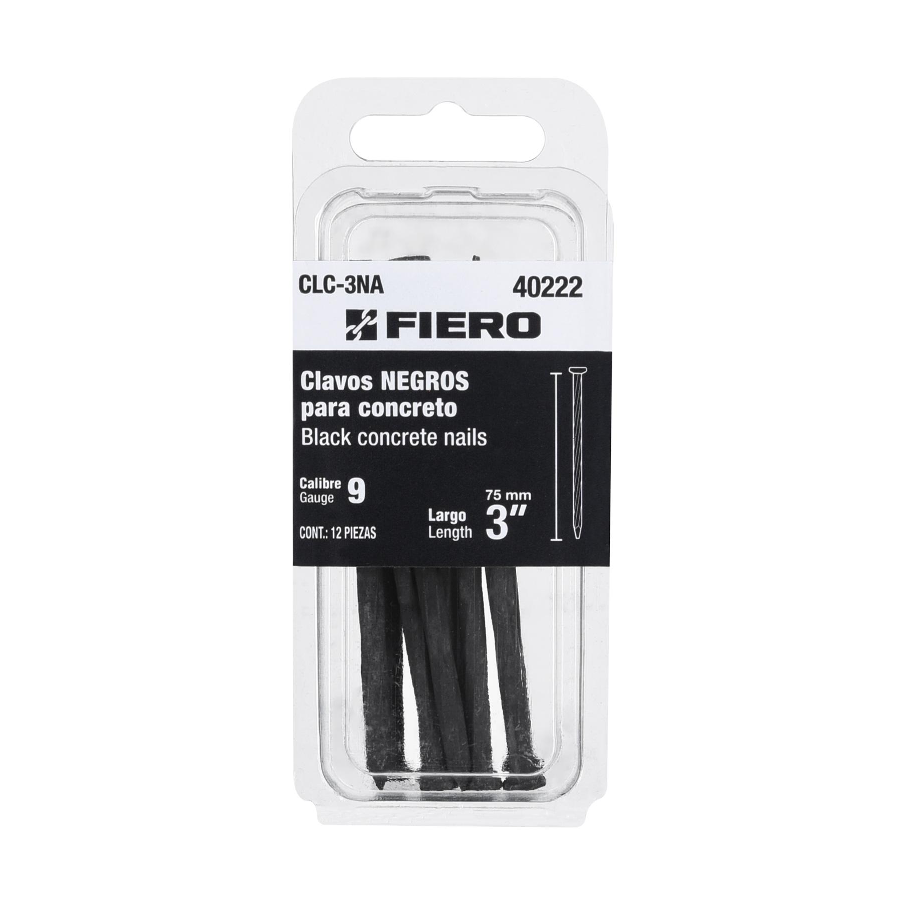 "BLÍSTER CON 12 CLAVOS NEGROS PARA CONCRETO 3"", FIERO"