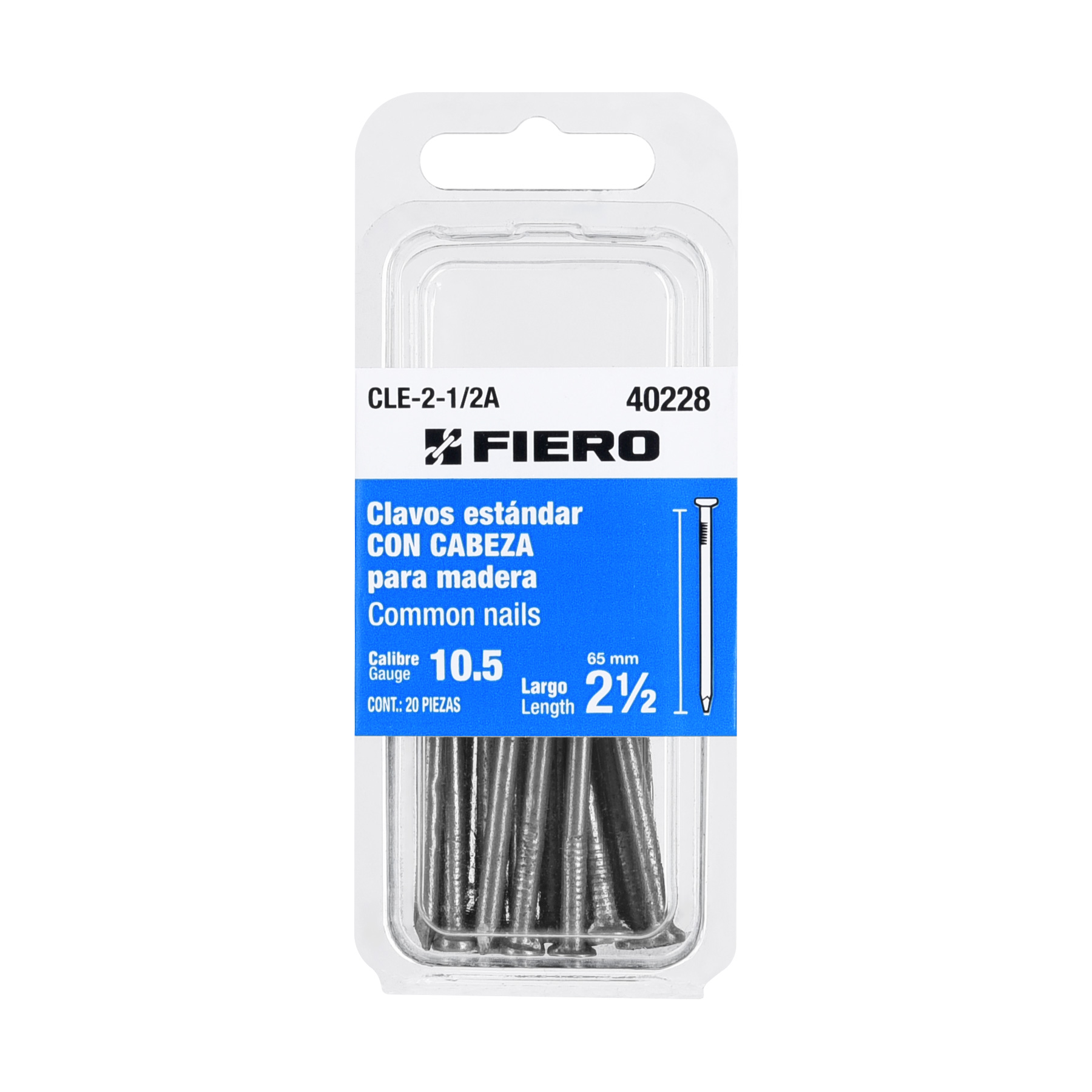 "BLÍSTER 20 CLAVOS STD 2-1/2"" CON CABEZA"