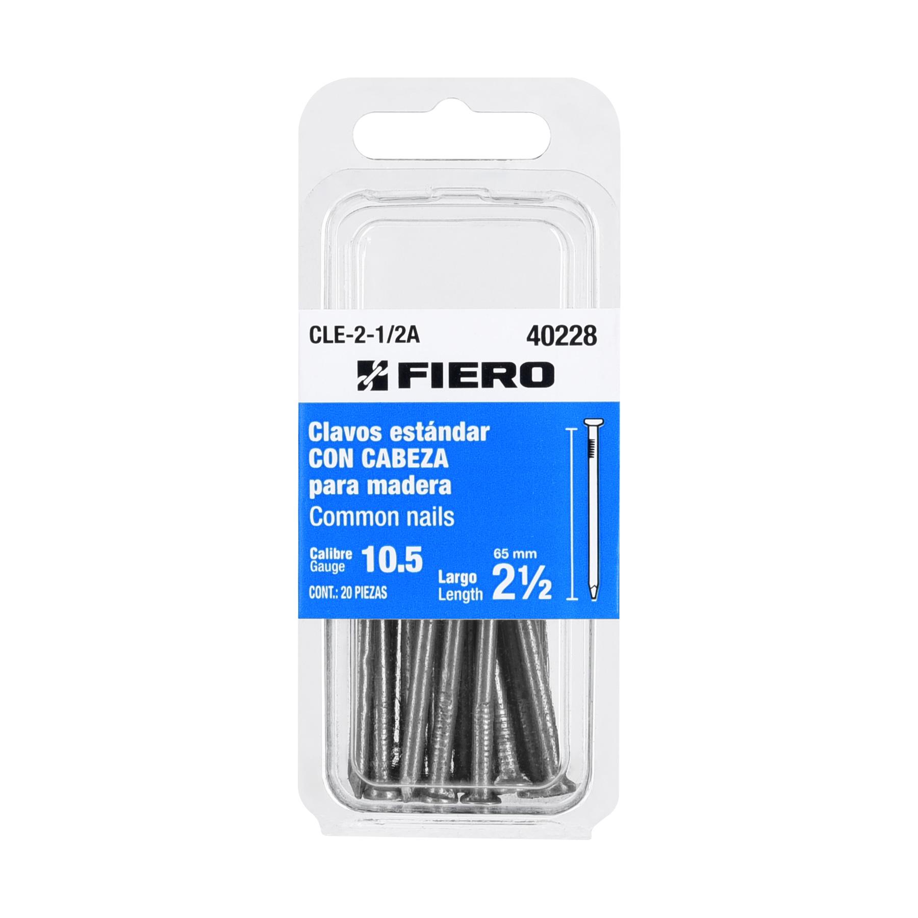 "BLÍSTER CON 20 CLAVOS ESTÁNDAR 2-1/2"" CON CABEZA, FIERO"