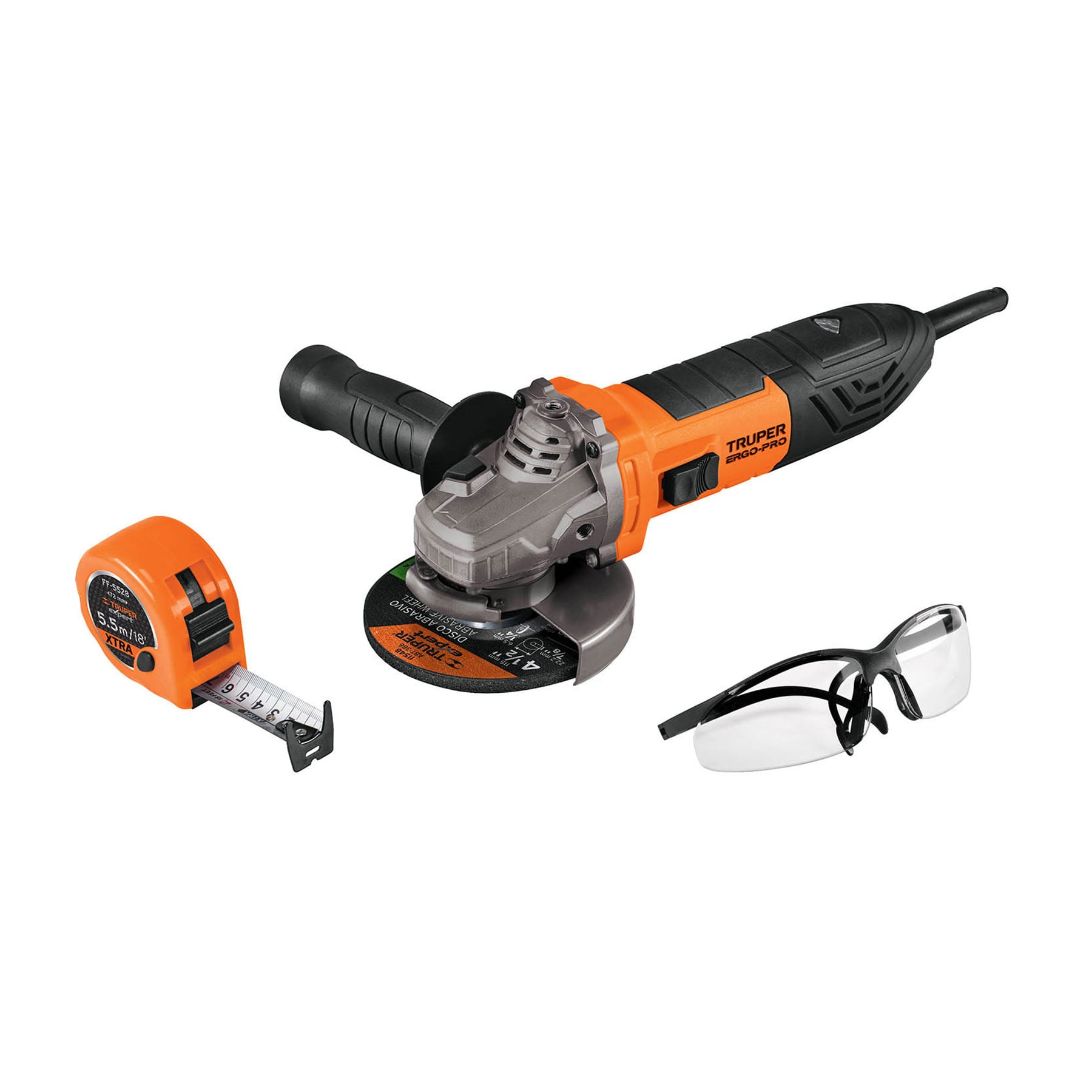 ESMERILADORA 4-1/2' 850 W, LENTES DE SEGURIDAD Y FLEXÓMETRO