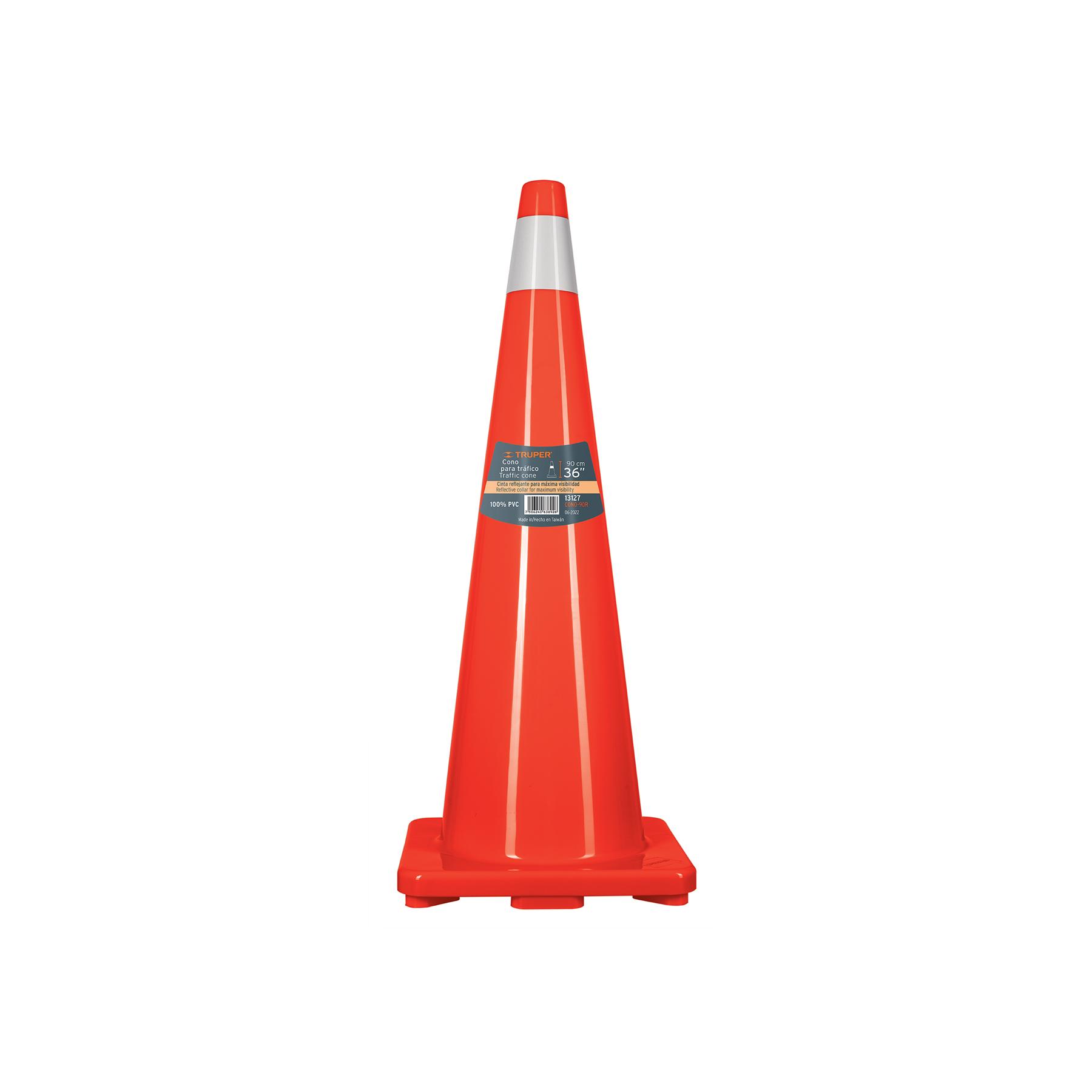 CONO DE PRECAUCIÓN DE 90 CM DE PVC CON REFLEJANTE, TRUPER