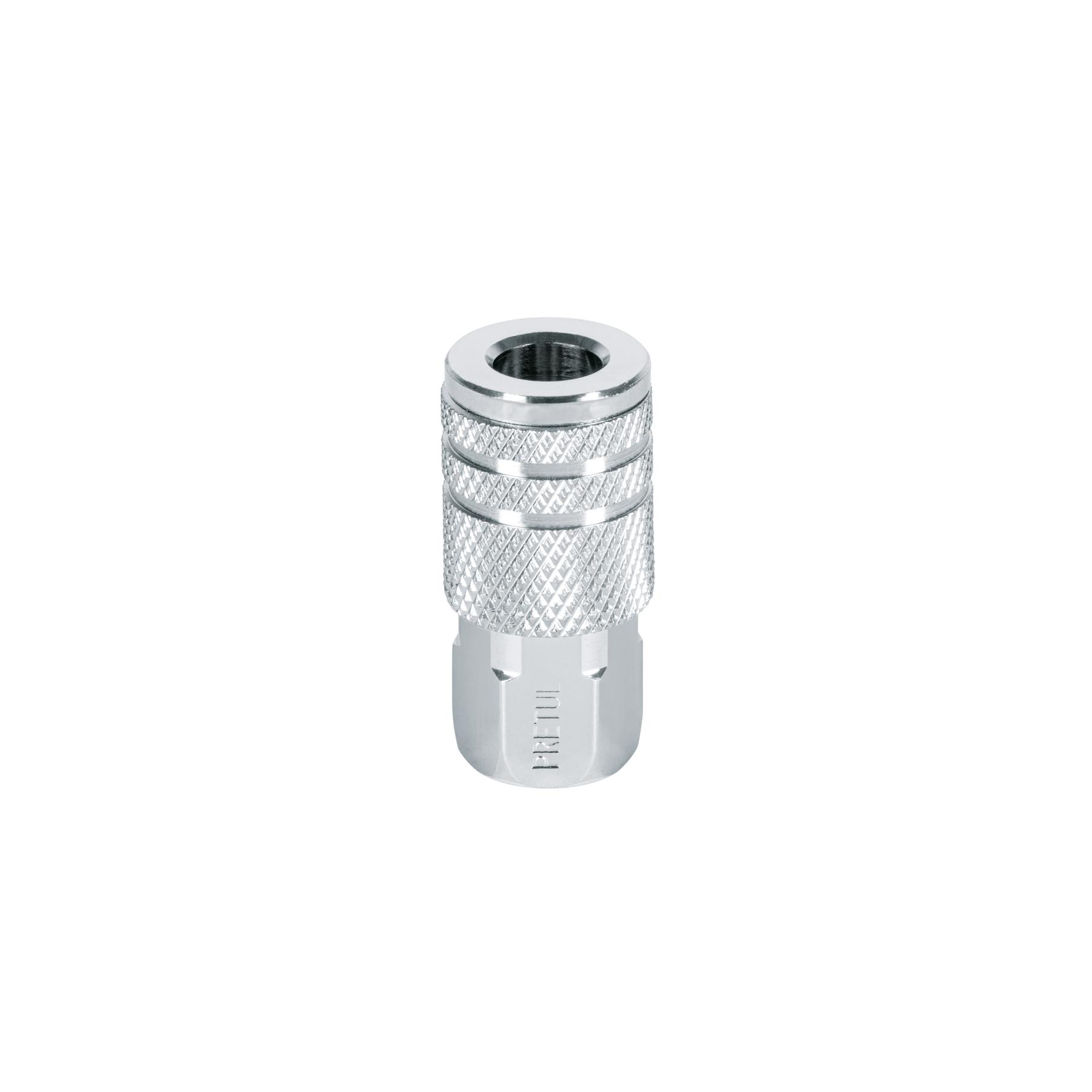 "COPLE RÁPIDO DE ACERO, HEMBRA, CUERDA 1/4"" NPT, PRETUL"