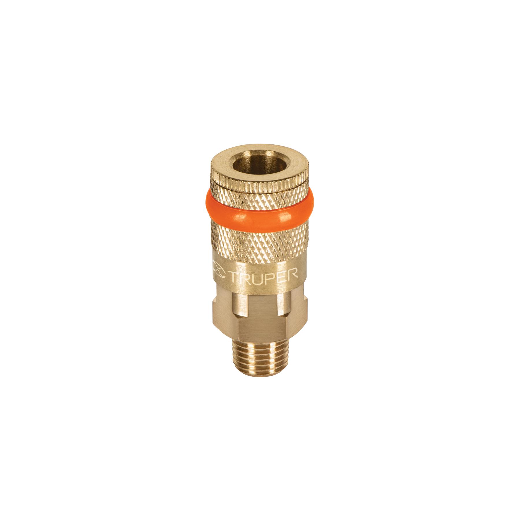 "COPLE RÁPIDO DE LATÓN, MACHO, CUERDA 1/4"" NPT, TRUPER"