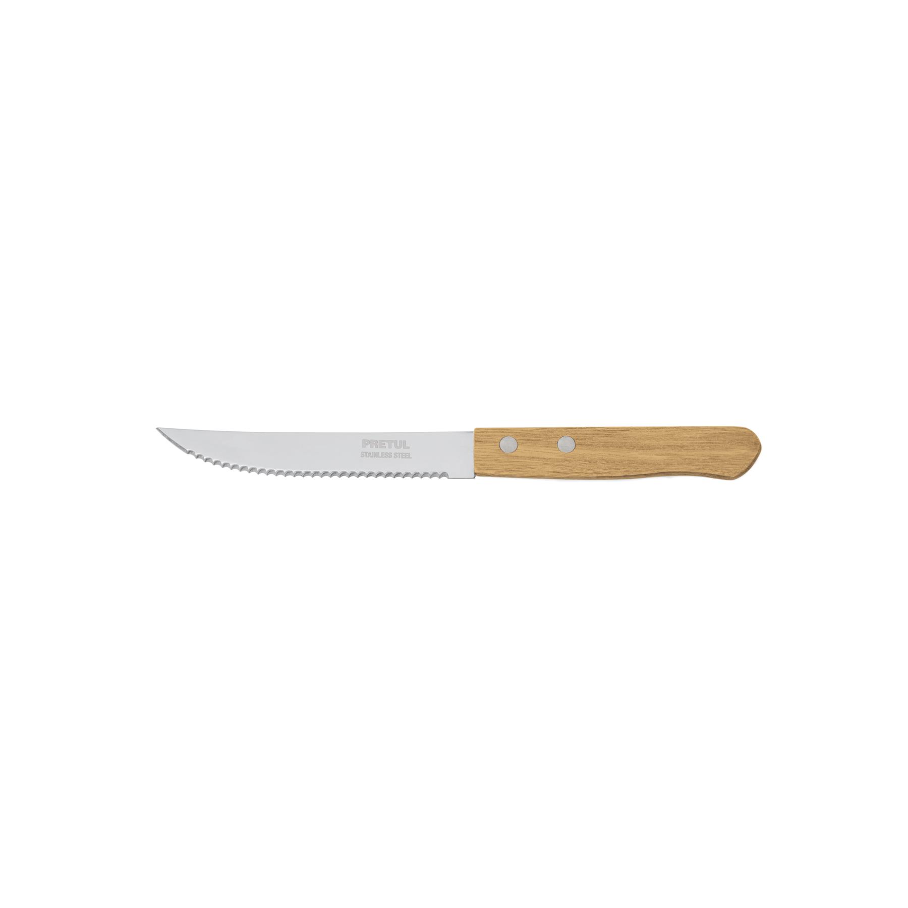 "CUCHILLO CON SIERRA PARA ASADO 5"" MANGO DE MADERA, PRETUL"