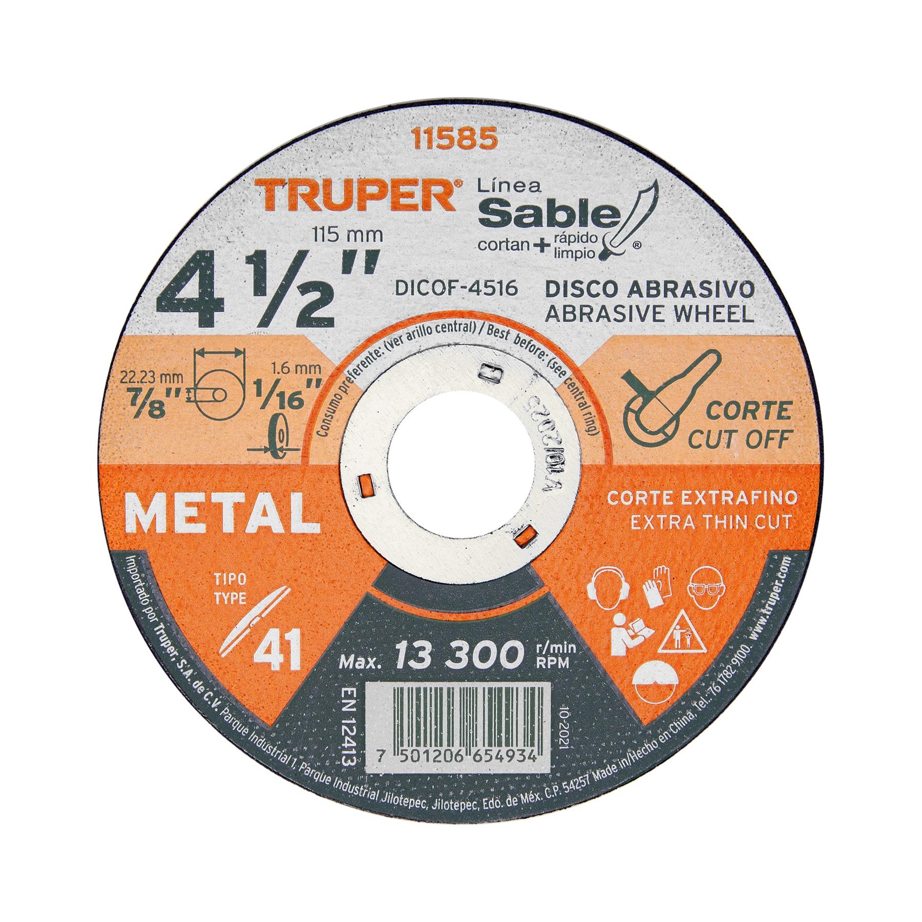 "DISCO TIPO 41 DE 4-1/2"" X 1.6 MM CORTE FINO DE METAL, SABLE"