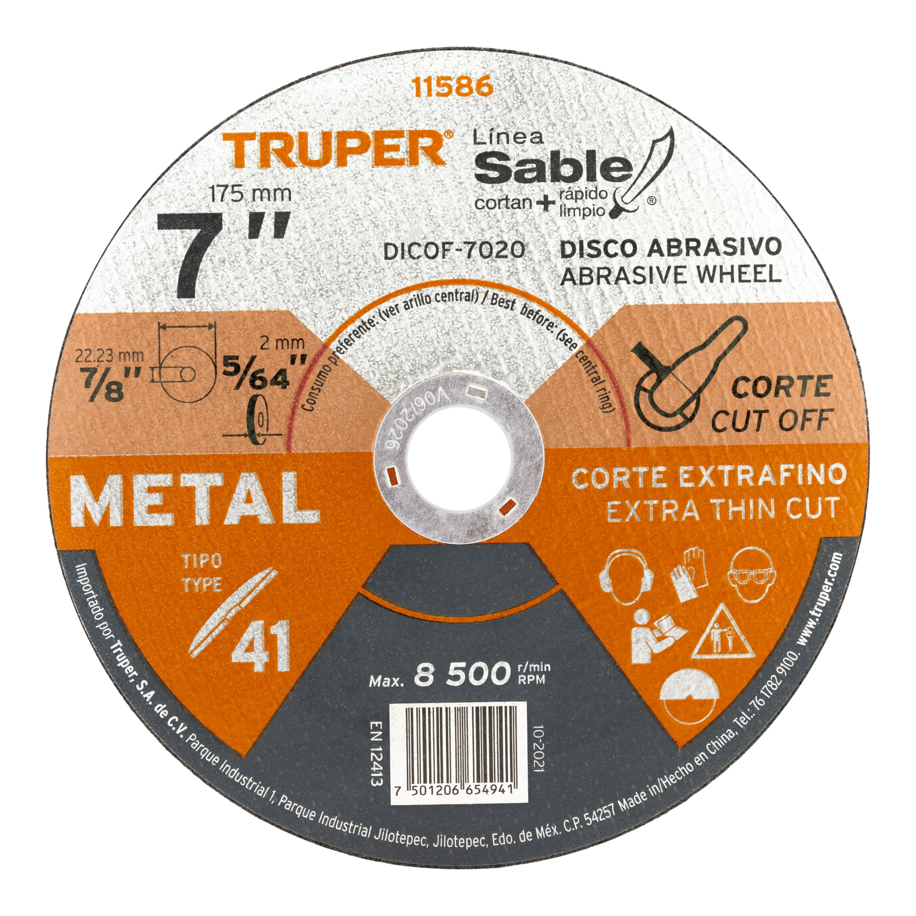 DISCO TIPO 41 DE 7' X 2 MM CORTE FINO DE METAL, SABLE